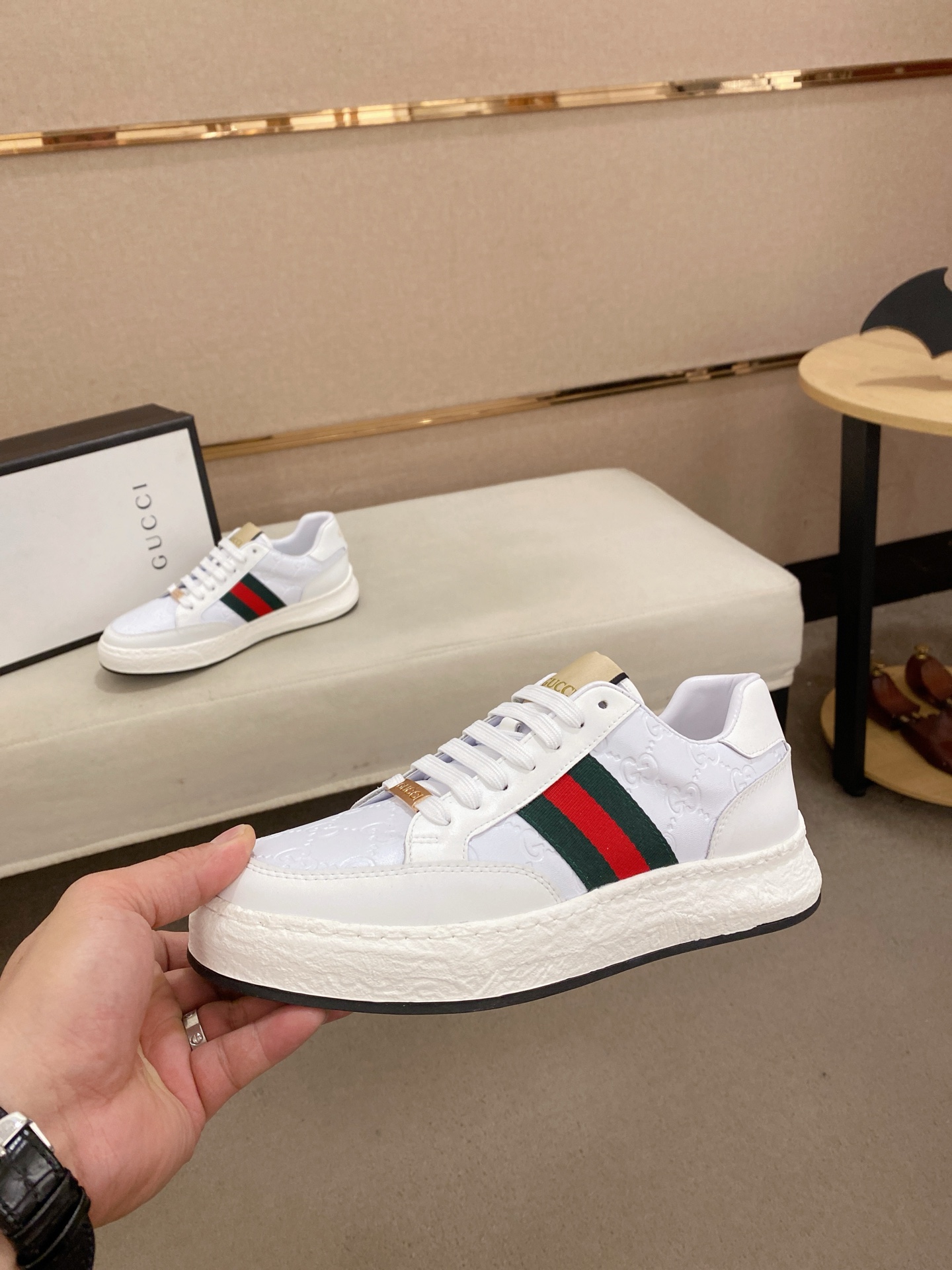Gucci Men's Ace Leather Sneaker with Signature Web - Iconic Style 4 i1742626697082 9905 0 2