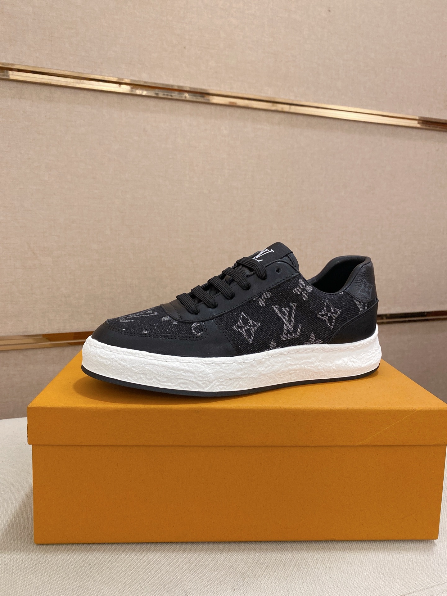 Louis Vuitton Men's Black Leather Monogram Sneakers, Size 38-44