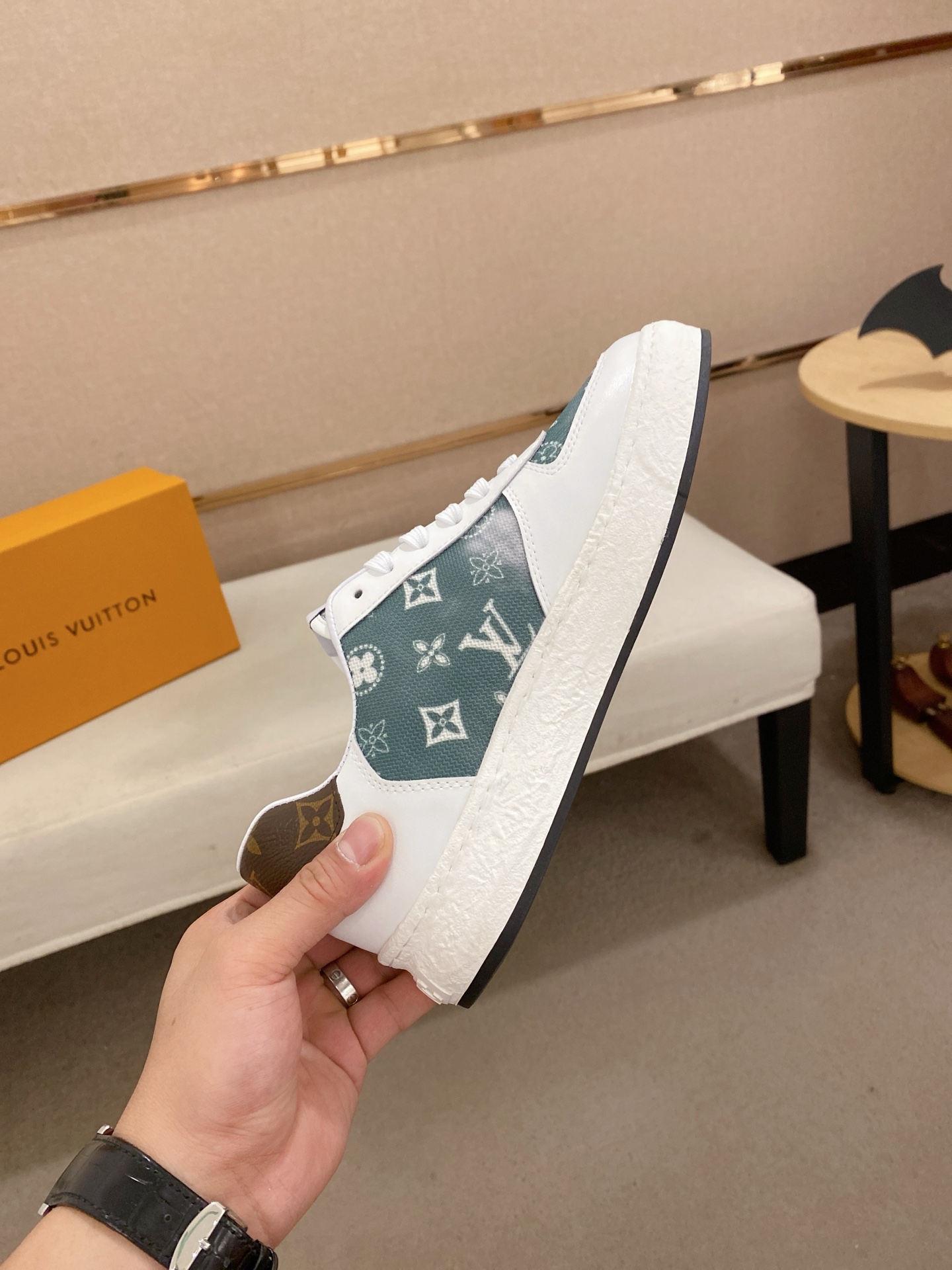 Louis Vuitton Men's White Leather and Monogram Low-Top Sneakers, Size 38-44 6 i1742627069099 9349 0 4