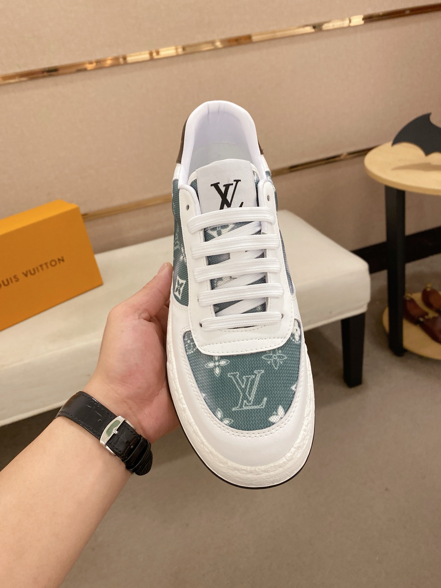 Louis Vuitton Men's White Leather and Monogram Low-Top Sneakers, Size 38-44 3 i1742627069178 8651 0 1