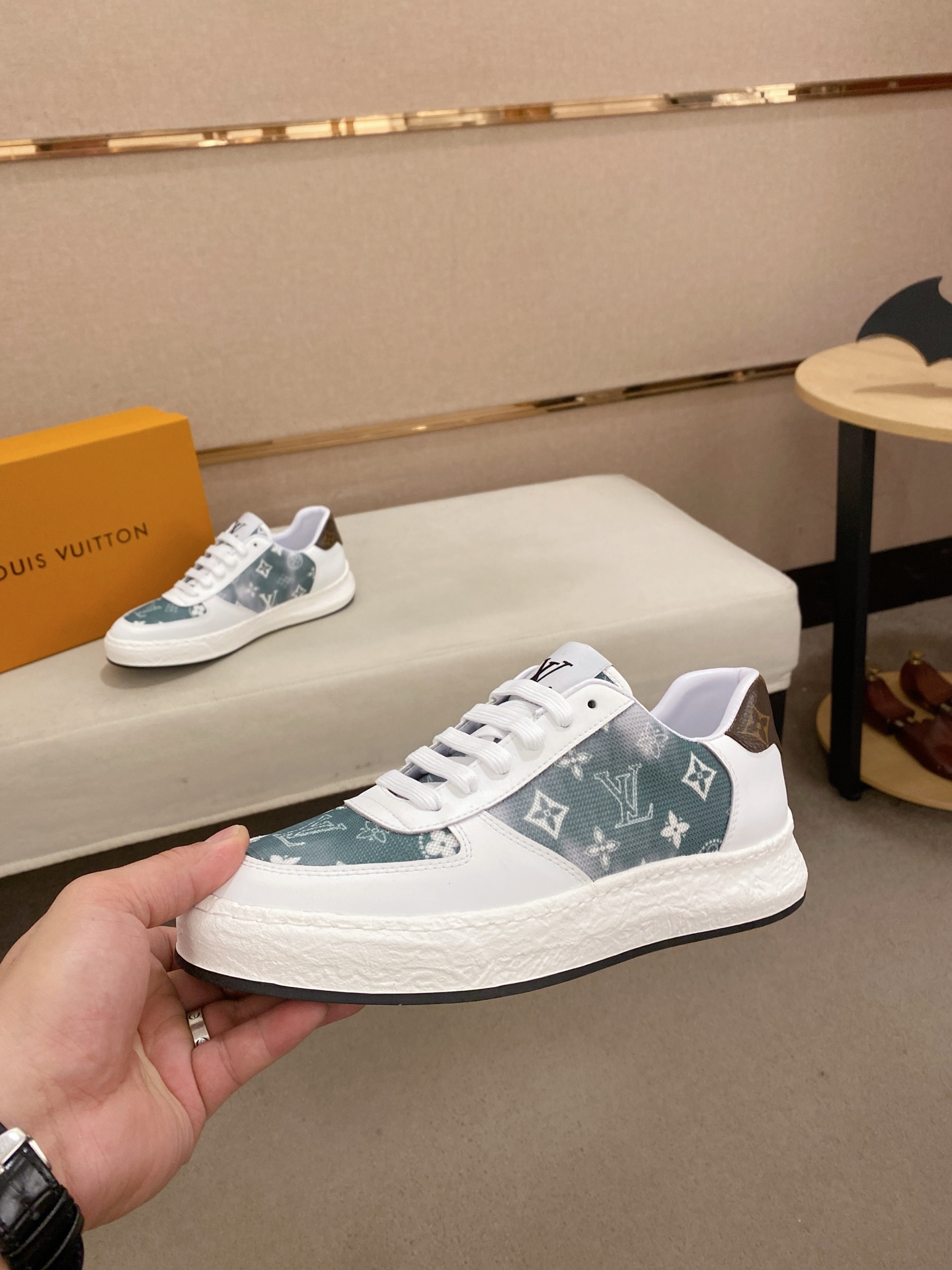 Louis Vuitton Men's White Leather and Monogram Low-Top Sneakers, Size 38-44 4 i1742627070289 9637 0 2