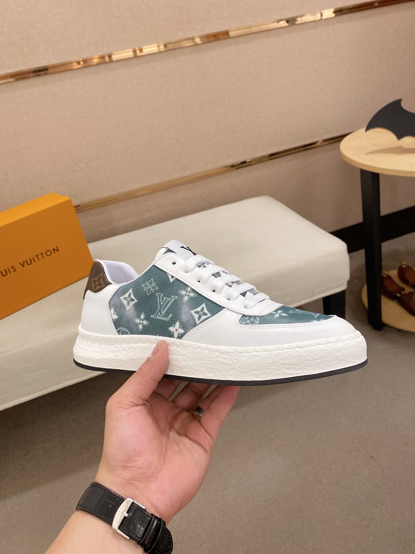 Louis Vuitton Men's White Leather and Monogram Low-Top Sneakers, Size 38-44 5 i1742627070322 7847 0 3