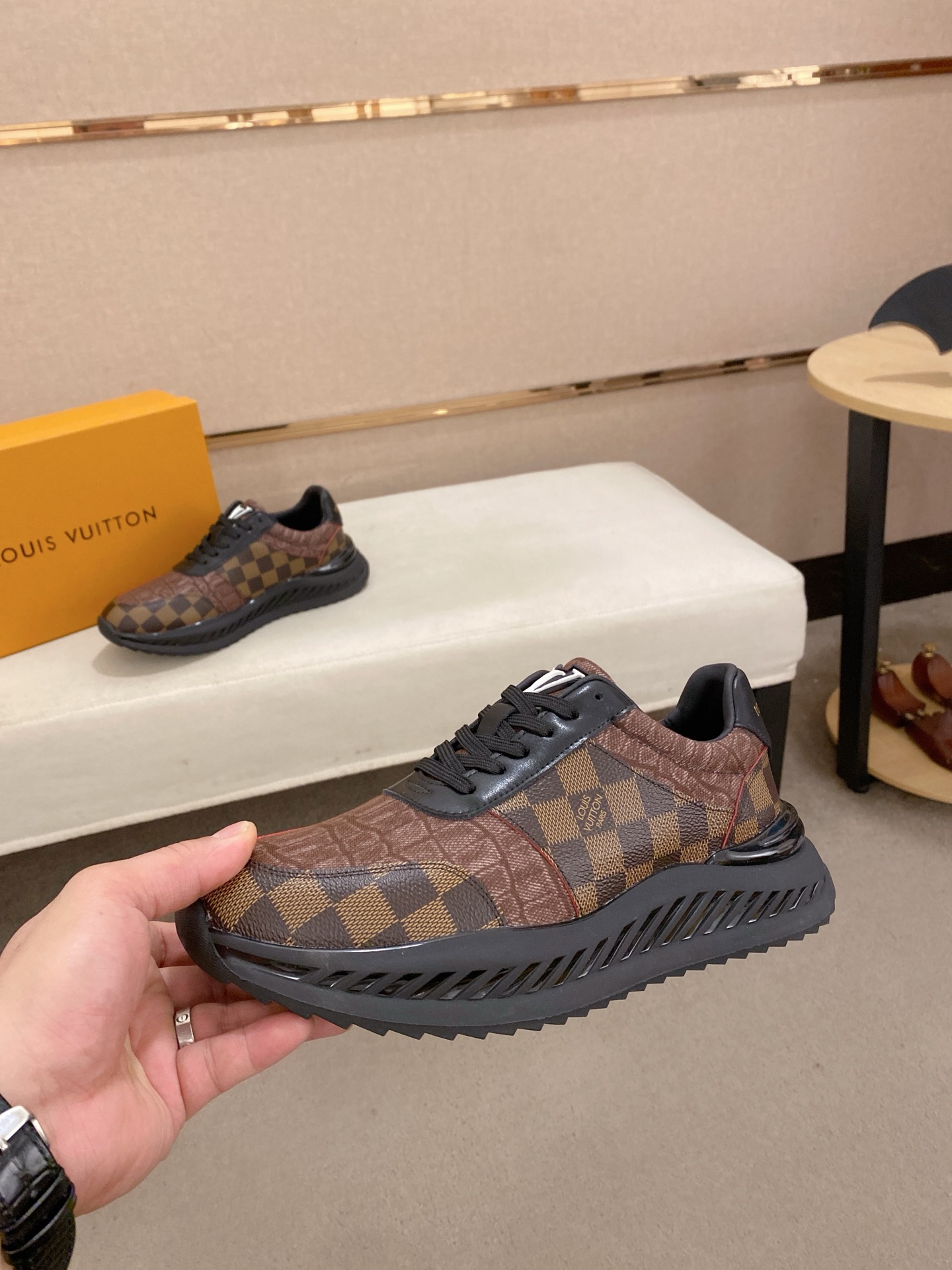 Louis Vuitton Men's Brown Leather Checkered Pattern Comfortable Sneakers 4 i1742627219602 5741 0 2