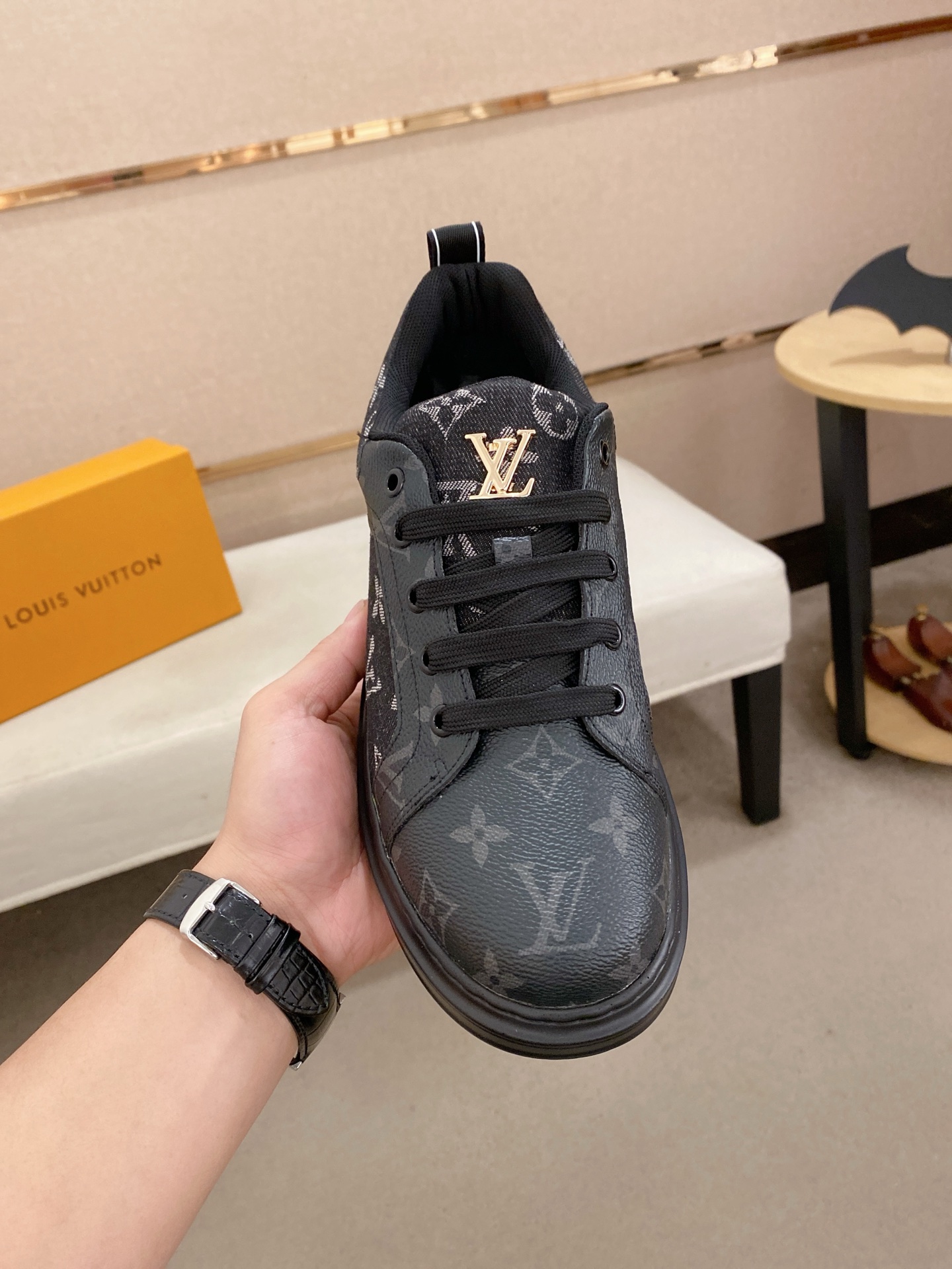 Louis Vuitton Men's Black Leather Sneakers with Monogram, Size 38-44 3 i1742627295323 522 0 1