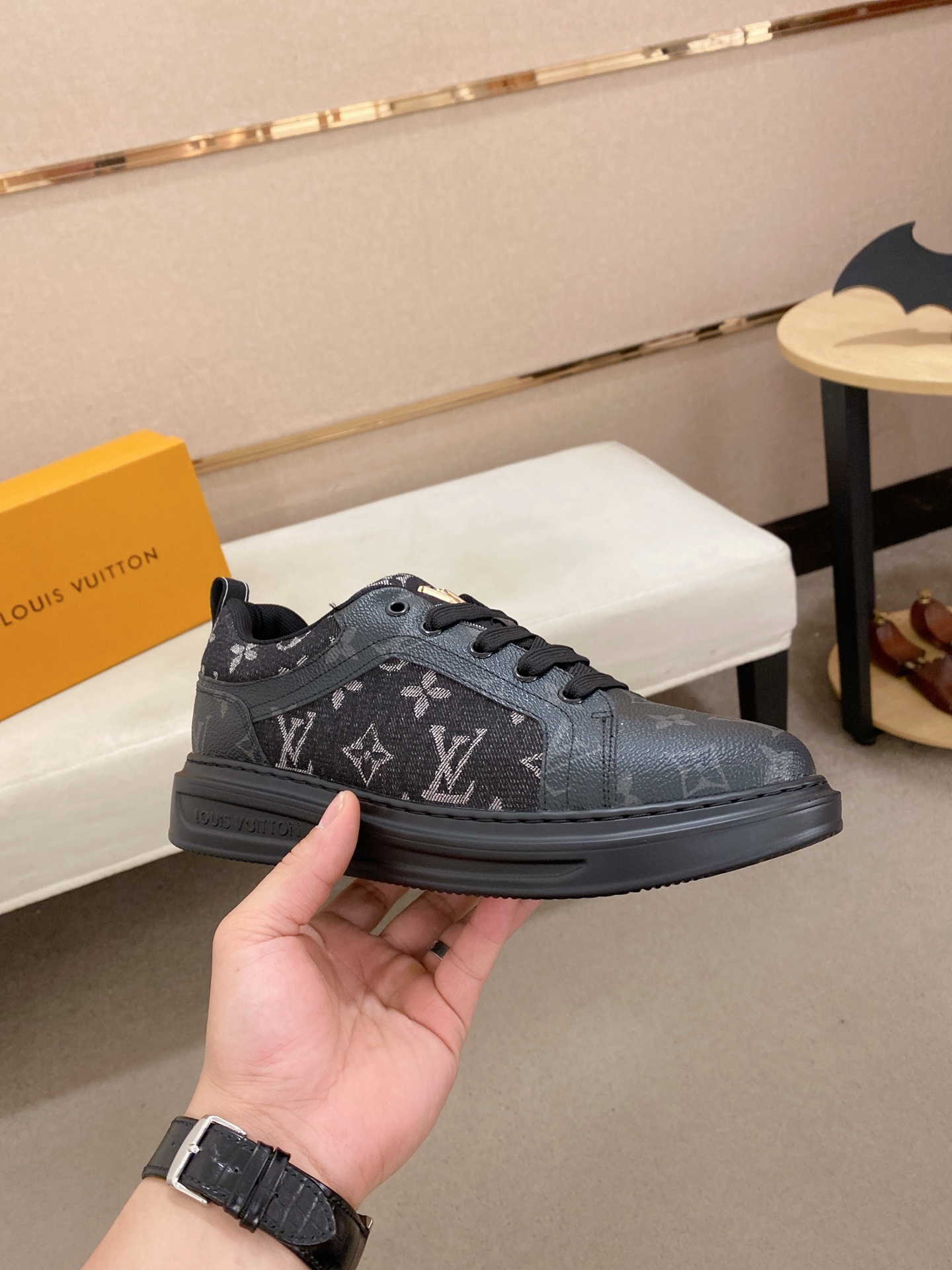 Louis Vuitton Men's Black Leather Sneakers with Monogram, Size 38-44 5 i1742627295362 8031 0 3