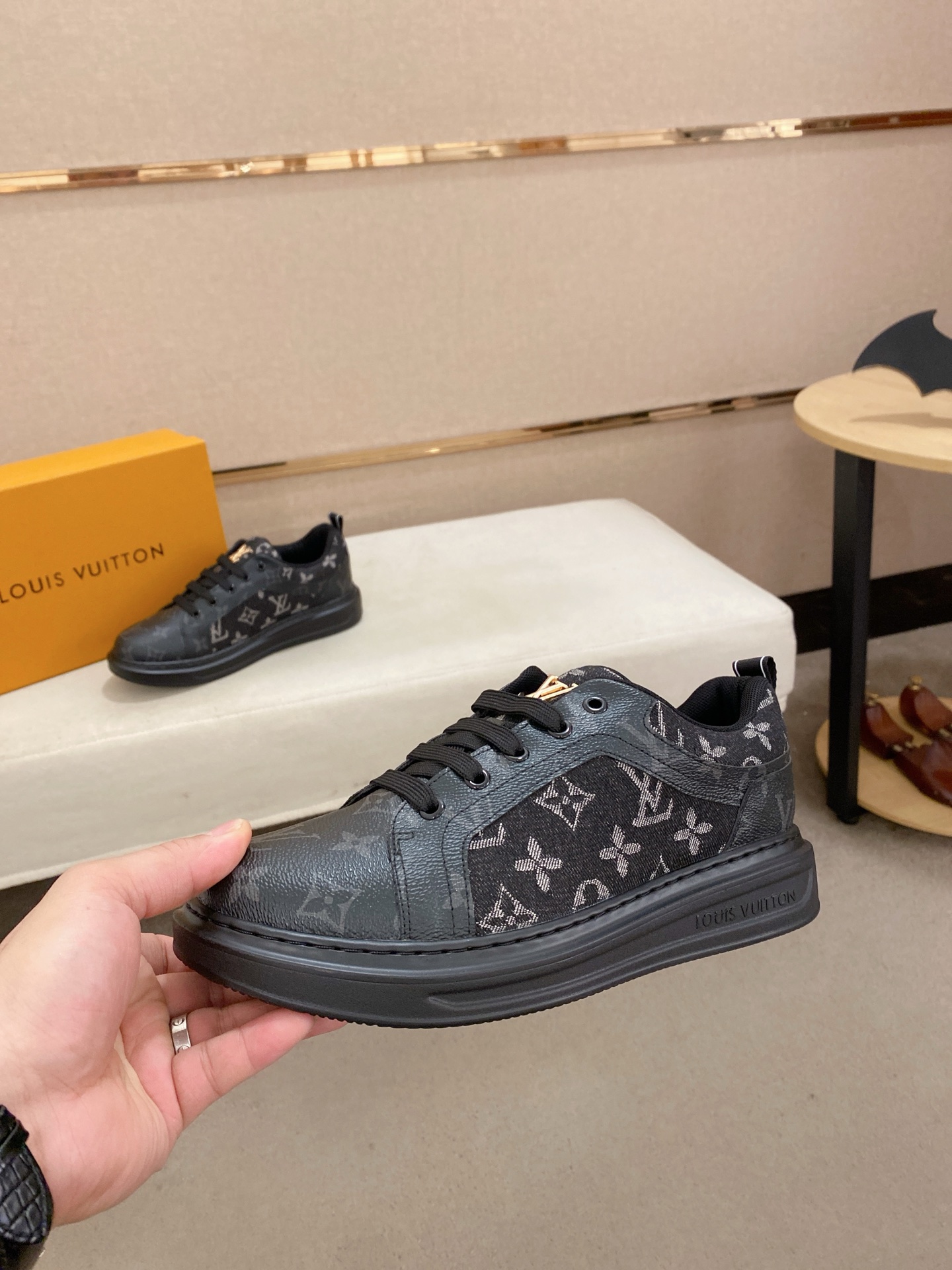 Louis Vuitton Men's Black Leather Sneakers with Monogram, Size 38-44 4 i1742627297181 2711 0 2