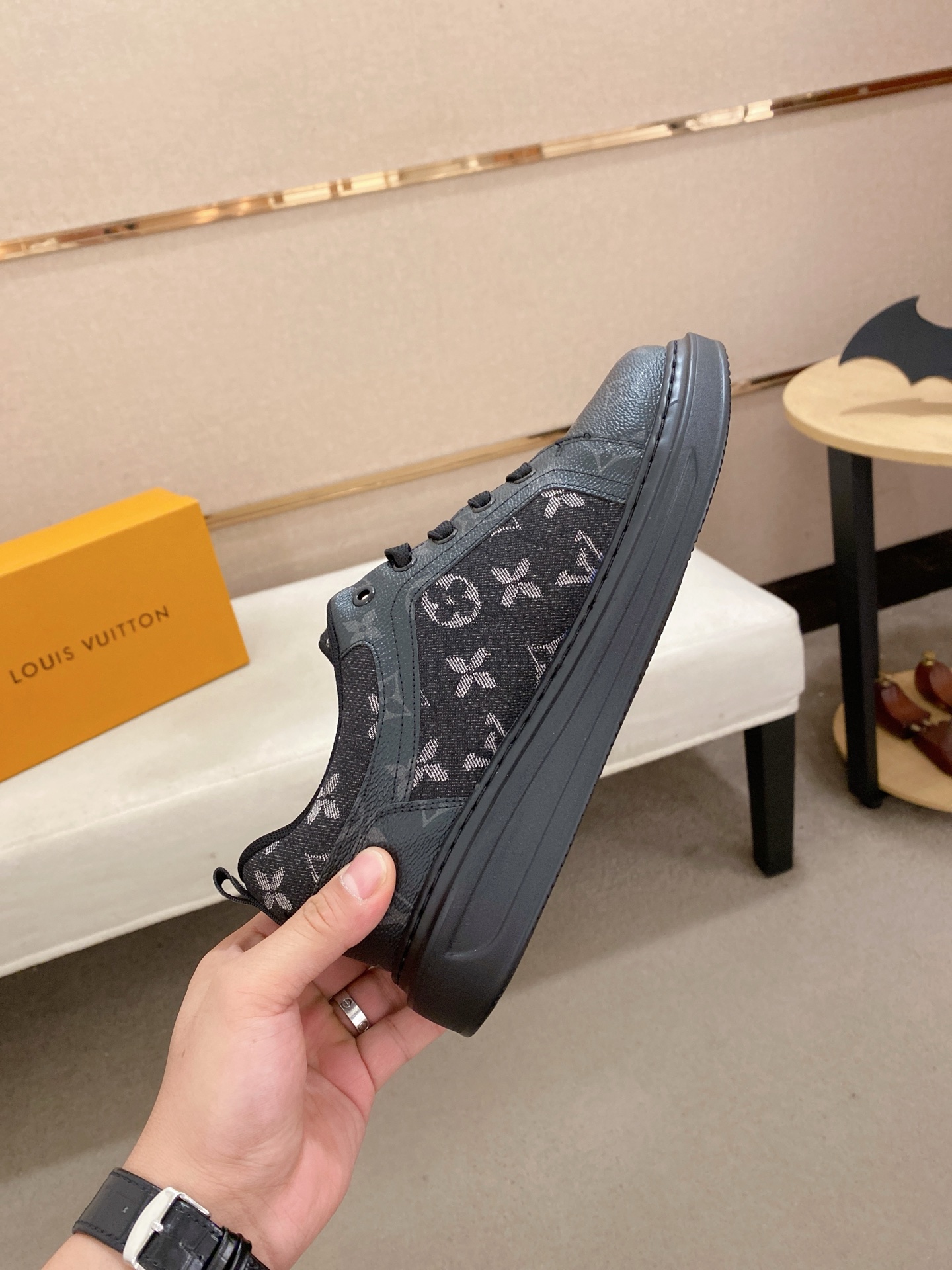 Louis Vuitton Men's Black Leather Sneakers with Monogram, Size 38-44 6 i1742627297205 4831 0 5