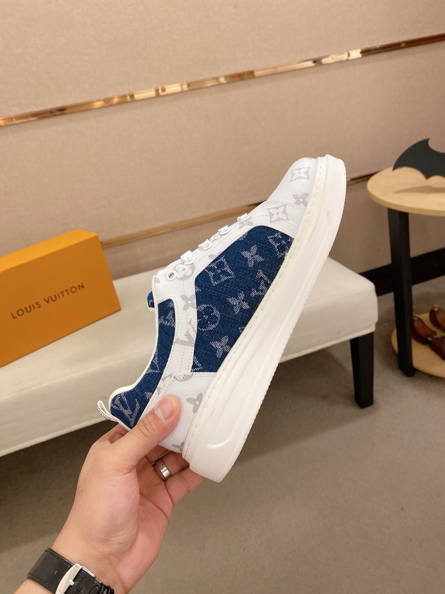 Louis Vuitton Monogram Denim Sneaker: Italian Leather, Lambskin Lining, Sizes 38-44 6 i1742627402262 4711 0 4