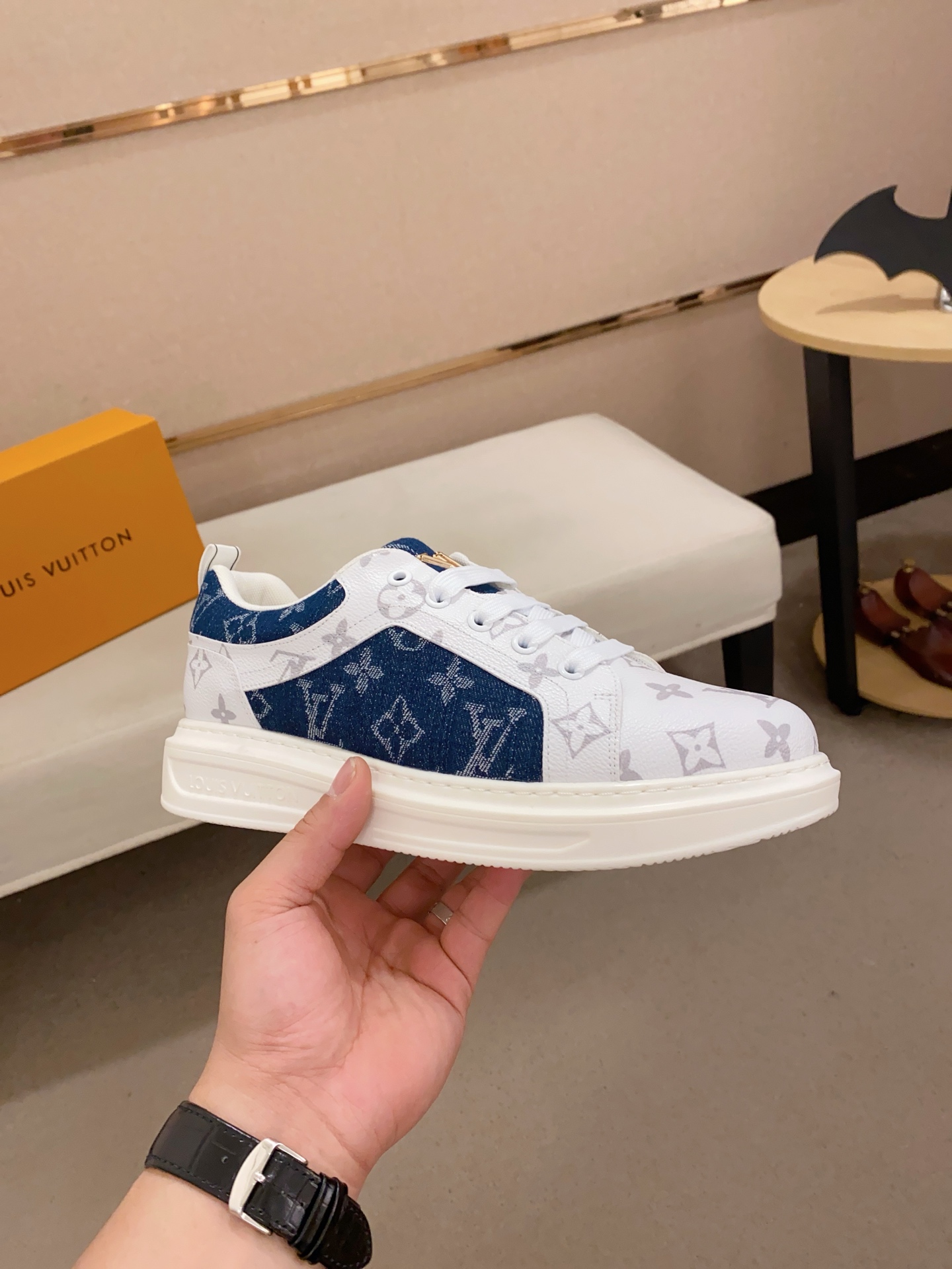 Louis Vuitton Monogram Denim Sneaker: Italian Leather, Lambskin Lining, Sizes 38-44 5 i1742627402281 6855 0 3