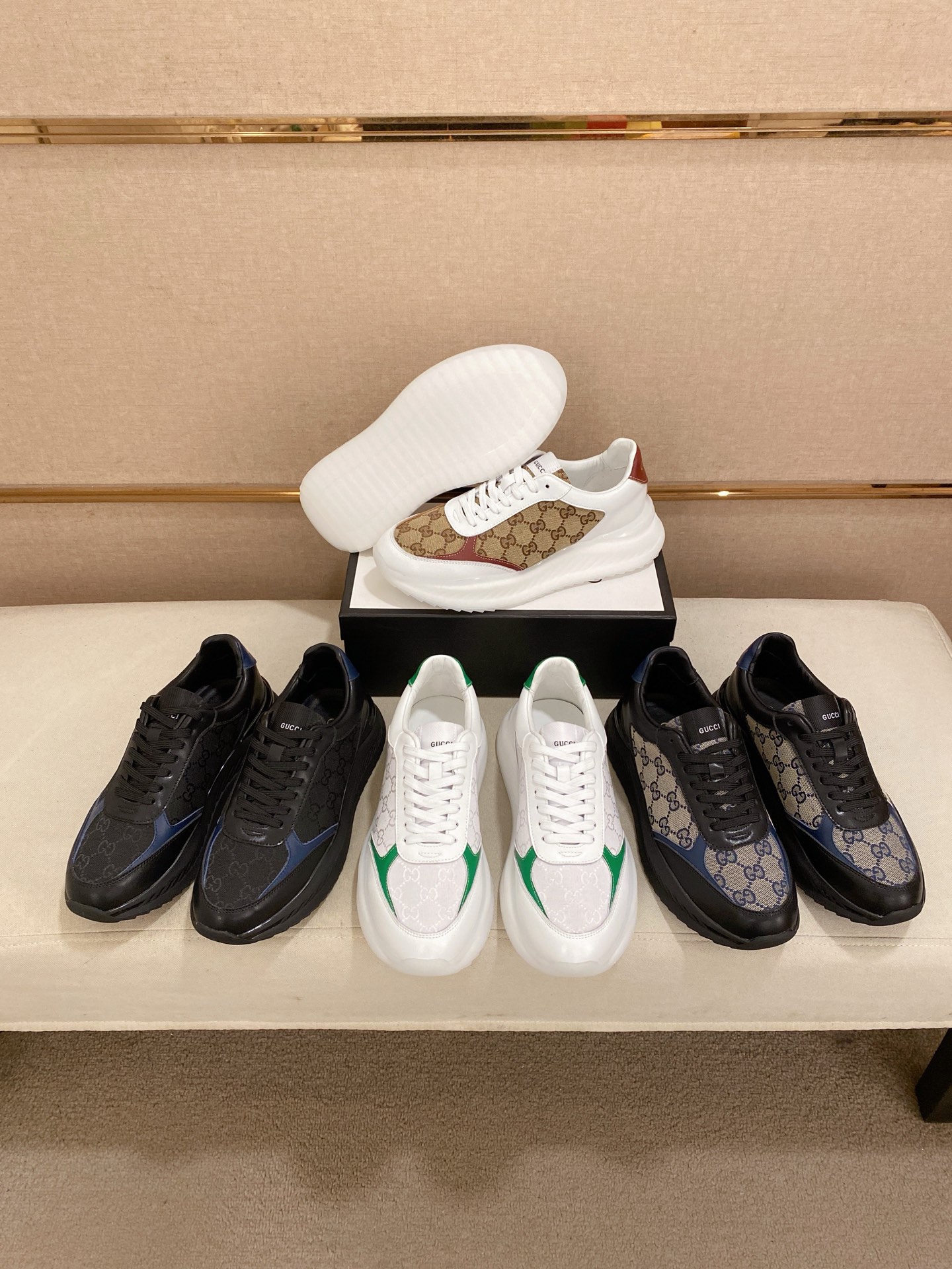 Gucci Men's Leather and Fabric Sneakers in Black and Blue, Sizes 38-44 11 i1742627586387 4542 0 8