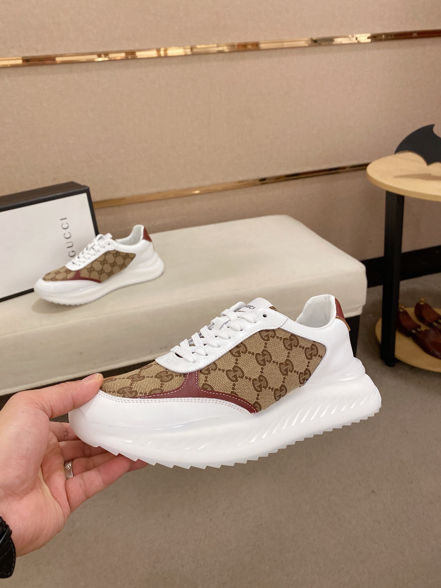 Gucci Men's Leather and Monogram Sneakers in White and Brown, Size 38-44 4 i1742627648465 6623 0 2
