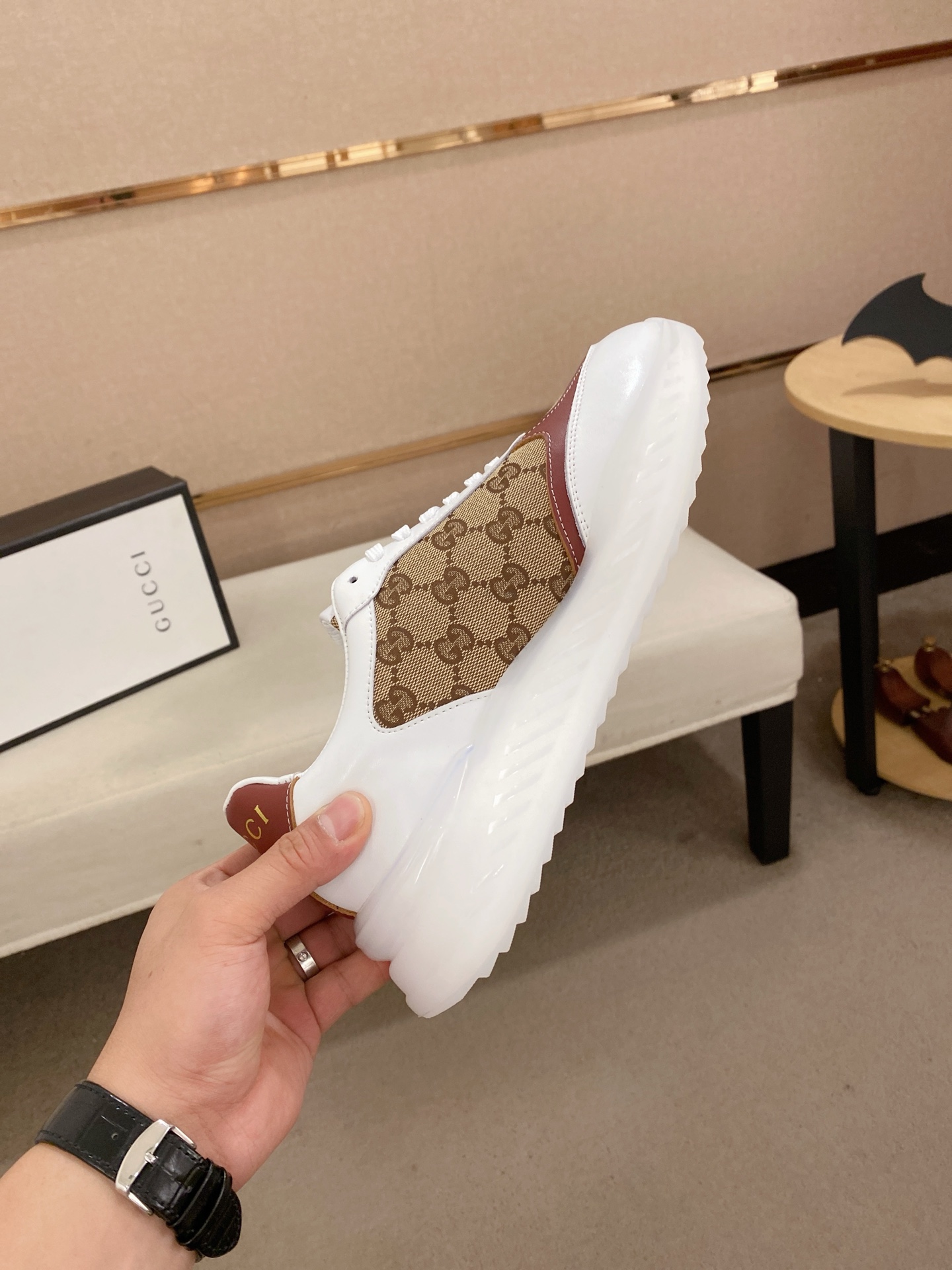 Gucci Men's Leather and Monogram Sneakers in White and Brown, Size 38-44 6 i1742627649658 1557 0 4