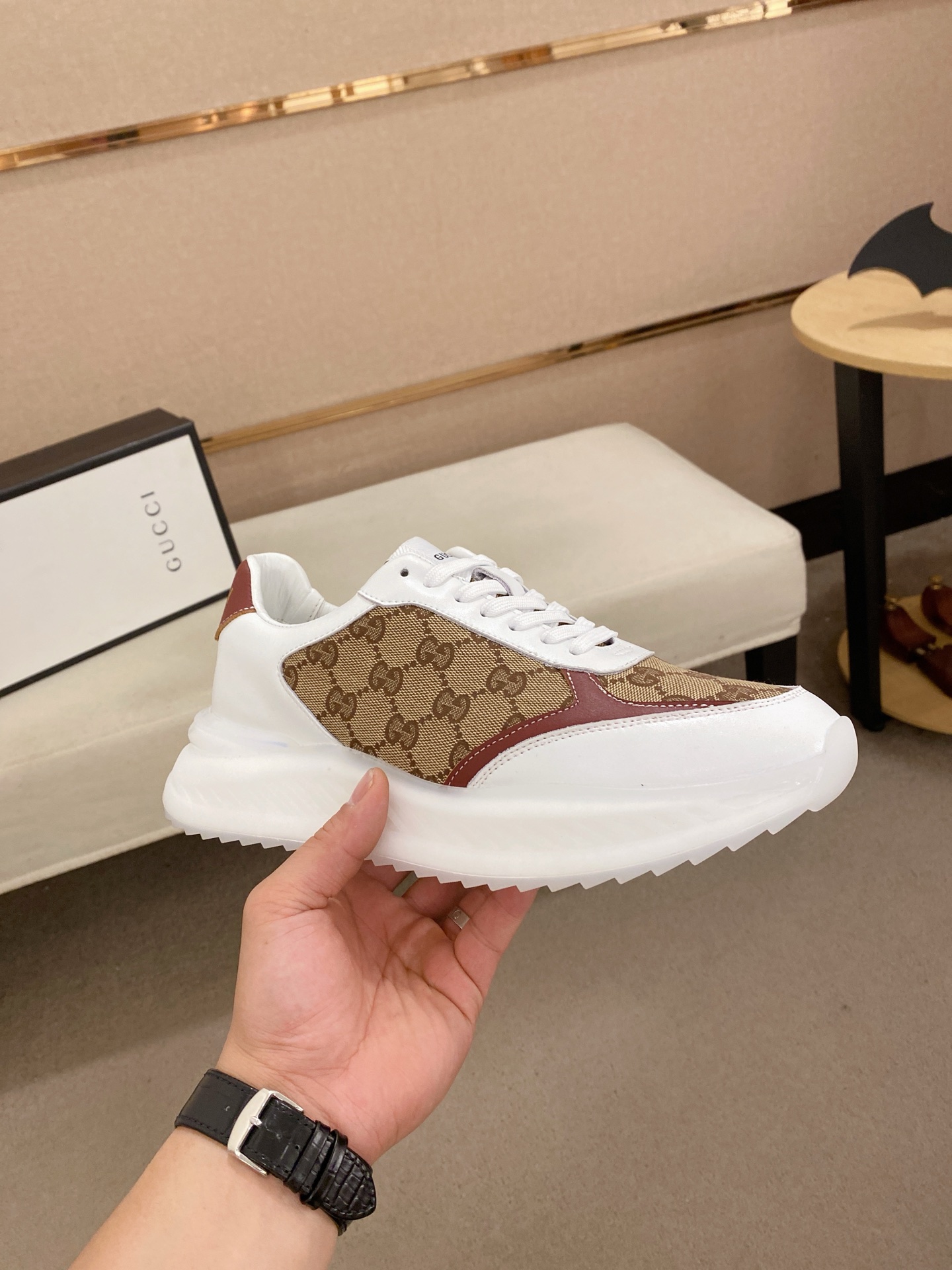 Gucci Men's Leather and Monogram Sneakers in White and Brown, Size 38-44 5 i1742627649700 4817 0 3