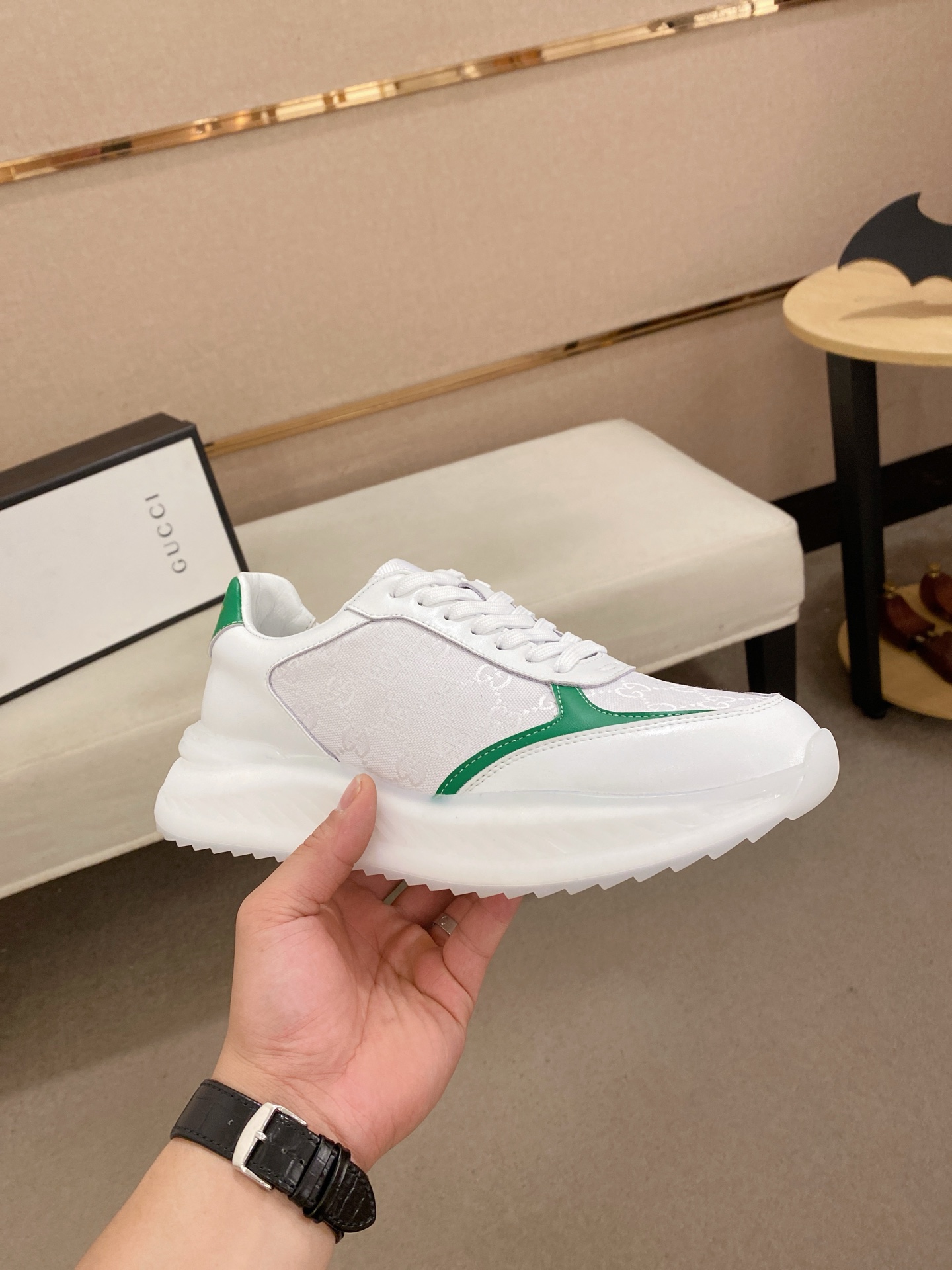 Gucci Men's Ace Sneaker Italian Leather White/Green Size 38-44 5 i1742627676413 8808 0 3