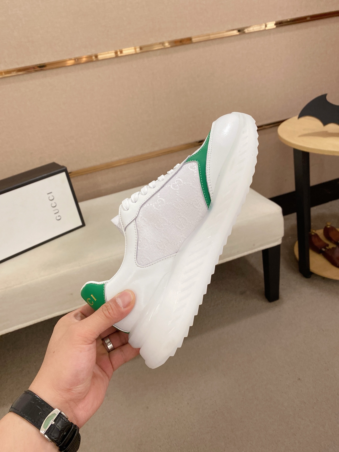 Gucci Men's Ace Sneaker Italian Leather White/Green Size 38-44 6 i1742627677573 8029 0 4