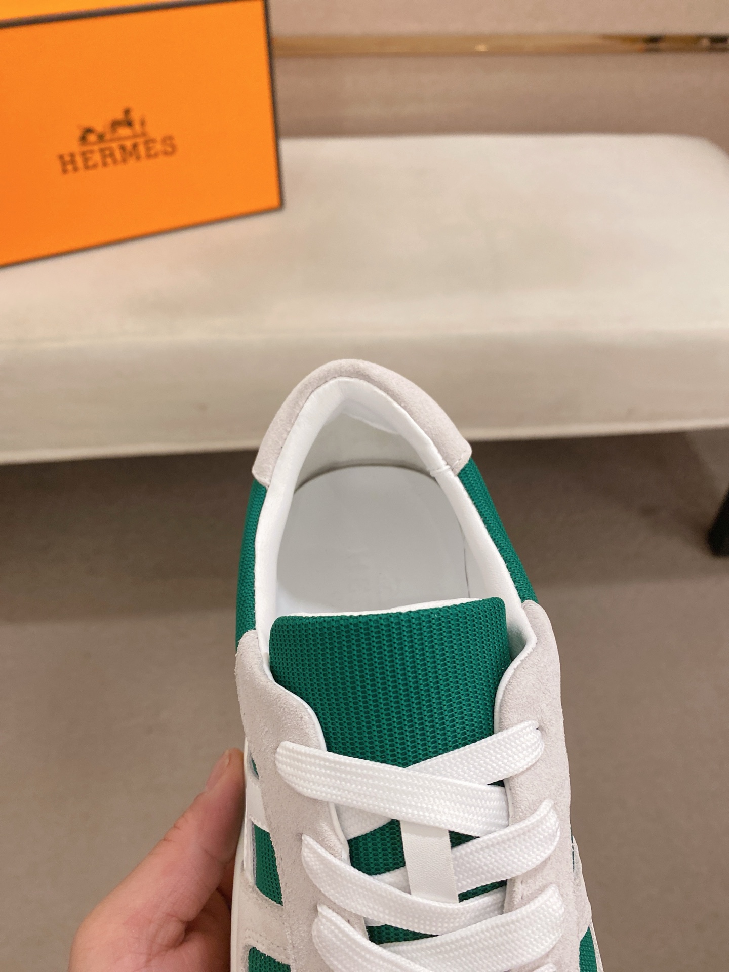 Hermes Classic Men's Sneakers in Green, White Leather Size 38-44 7 i1742636461922 4949 0 5