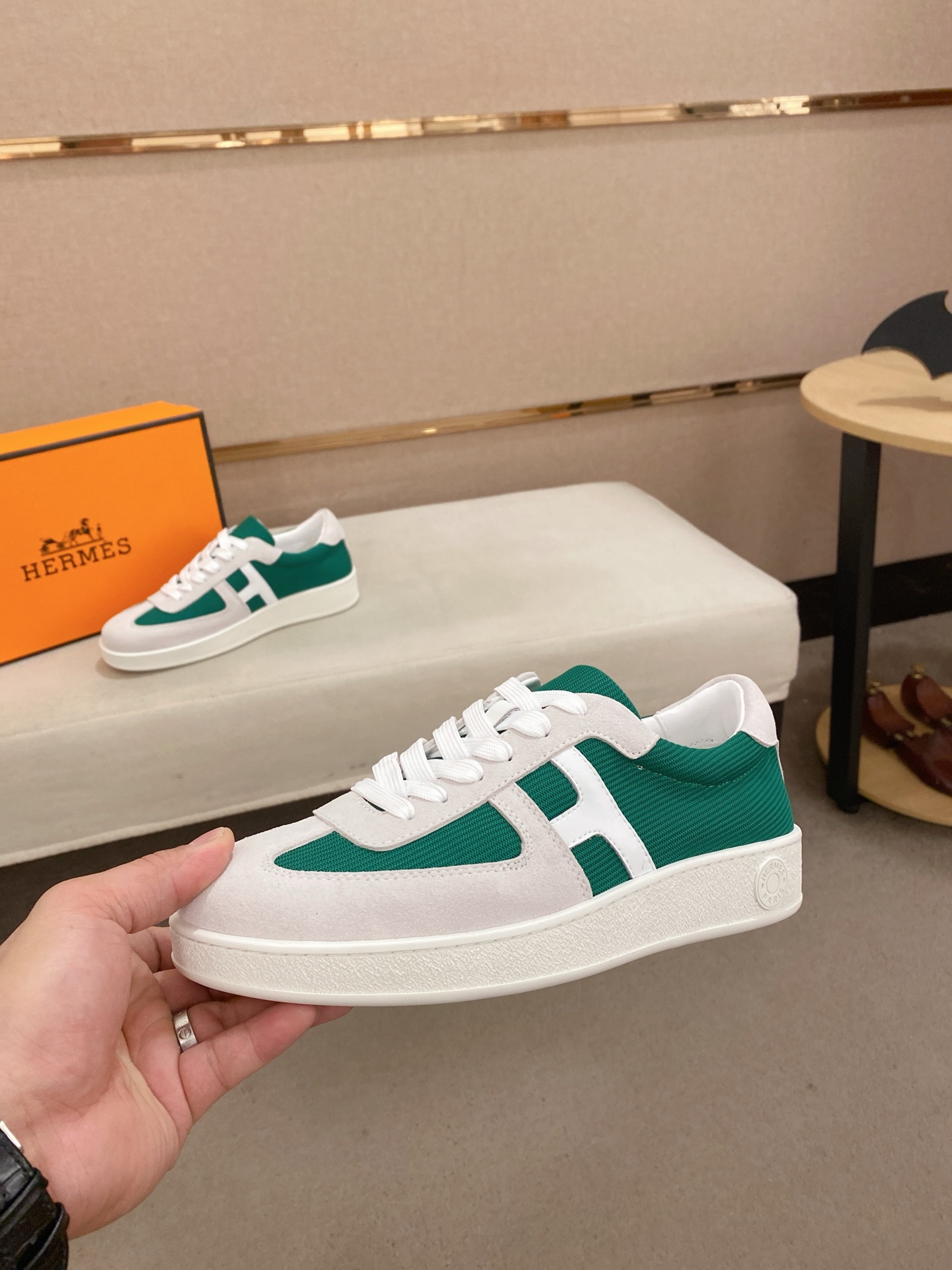 Hermes Classic Men's Sneakers in Green, White Leather Size 38-44 4 i1742636463032 4695 0 2
