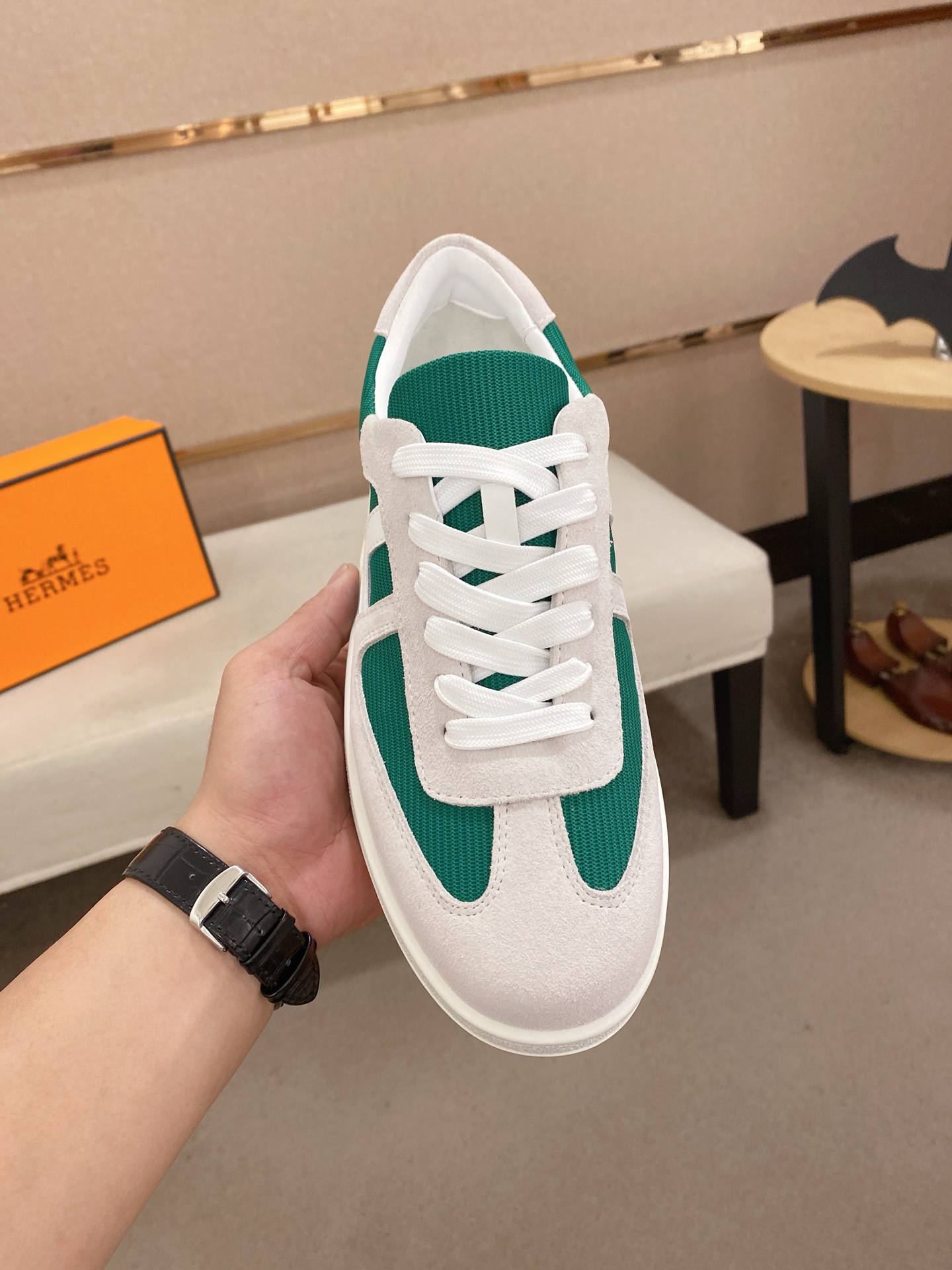 Hermes Classic Men's Sneakers in Green, White Leather Size 38-44 3 i1742636463061 5601 0 1
