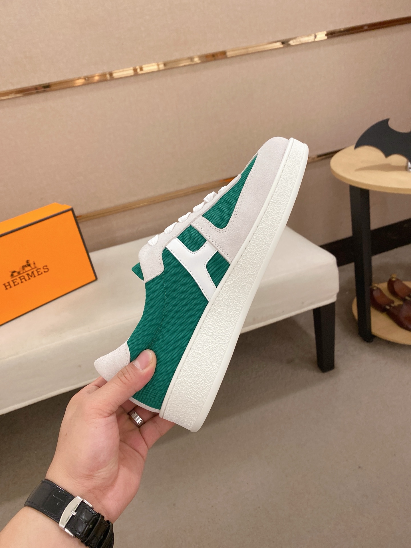 Hermes Classic Men's Sneakers in Green, White Leather Size 38-44 6 i1742636463071 2191 0 4
