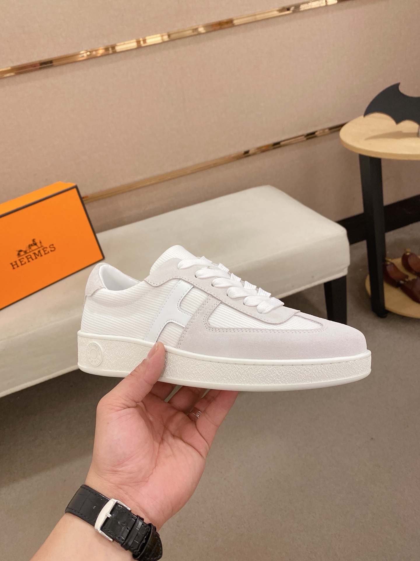 Hermes Men's White Leather Sneakers with H Logo, Size 38-44 5 i1742636482883 1453 0 3