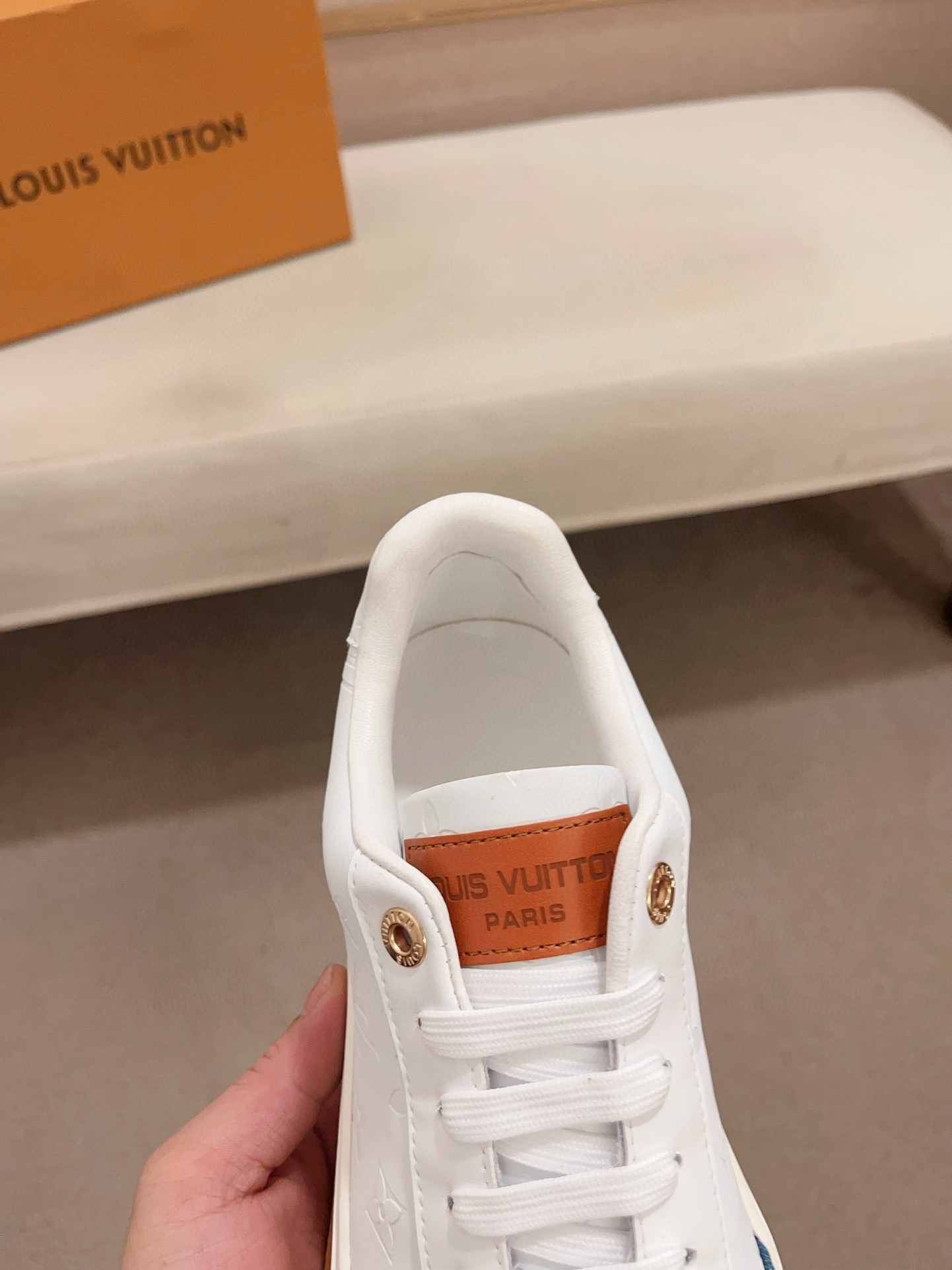 Louis Vuitton Men's White Leather and Blue Denim Trim Low Top Sneakers 7 i1742809344525 1558 0 5