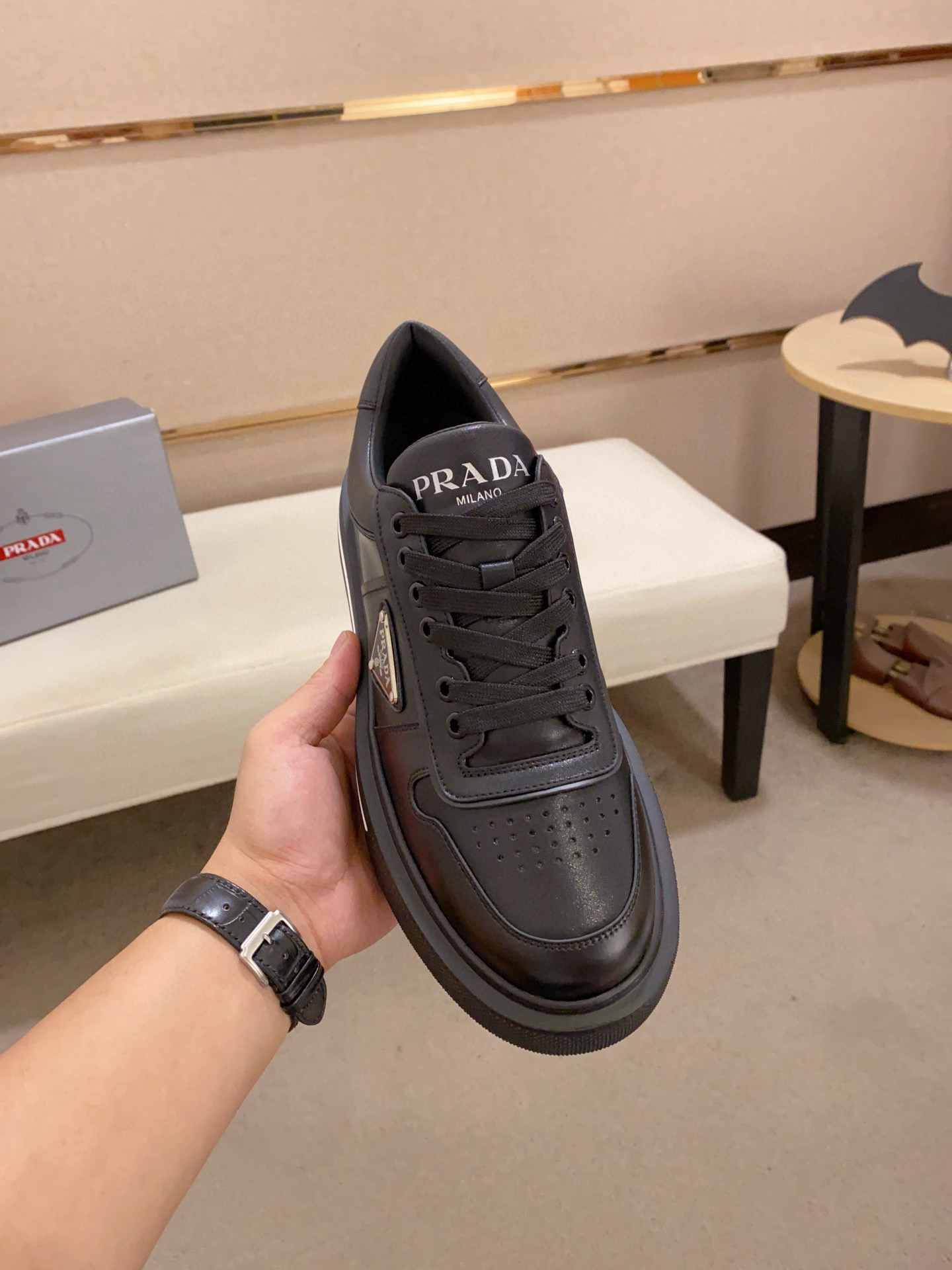 Prada Men's Leather Sneakers, Black Low-Top Lace-Up Casual Shoes 3 i1743320722172 7616 0 1