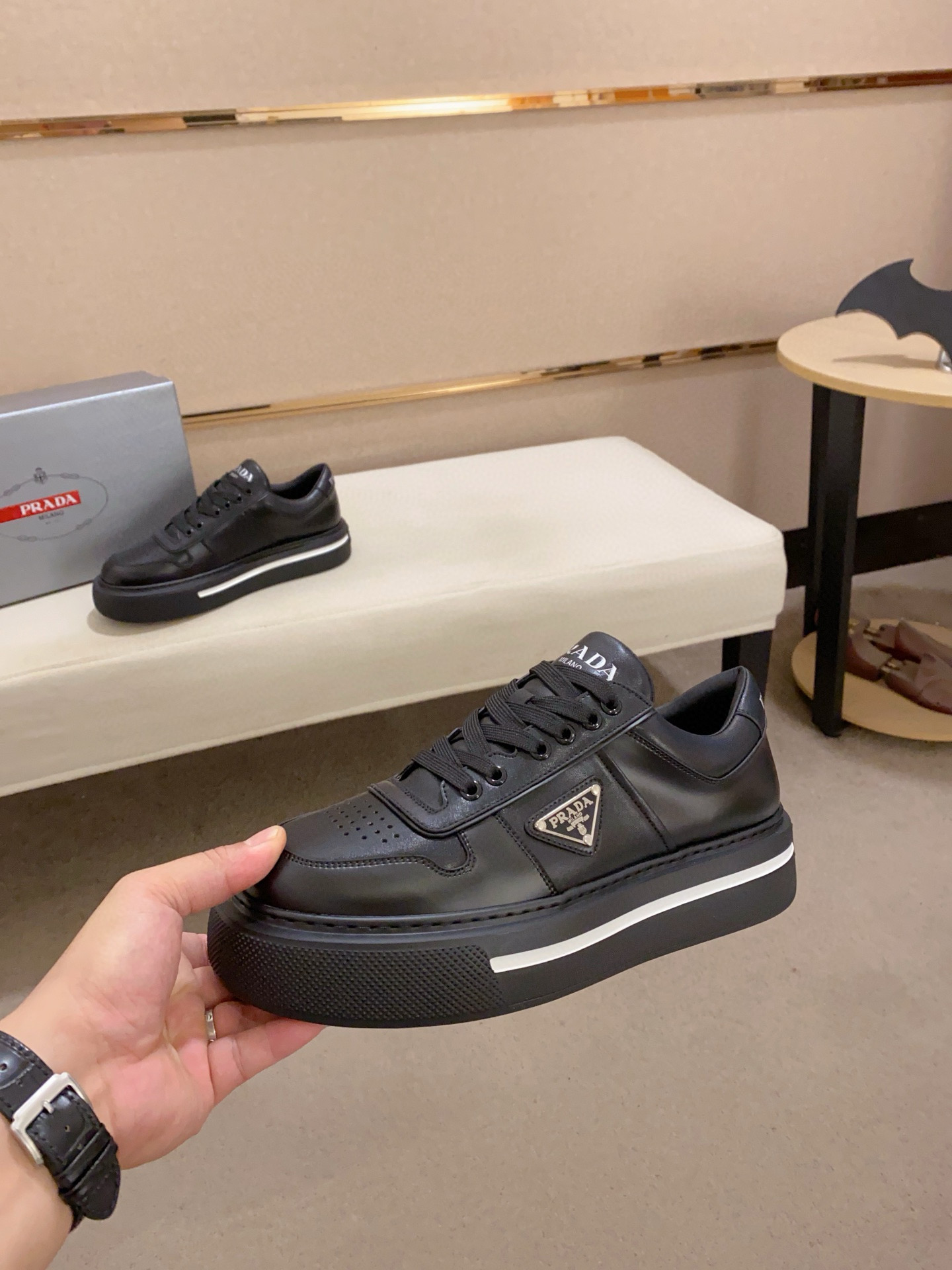 Prada Men's Leather Sneakers, Black Low-Top Lace-Up Casual Shoes 4 i1743320722173 5483 0 2