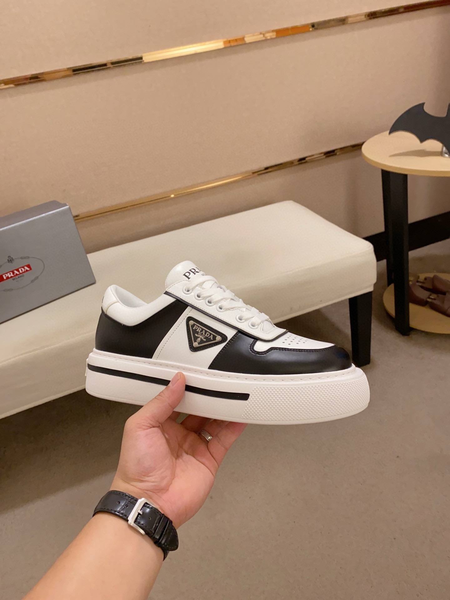 Prada Men's Leather Sneakers, Black and White, Sizes 38-44 - Stylish & Comfortable 5 i1743320759303 1635 0 3