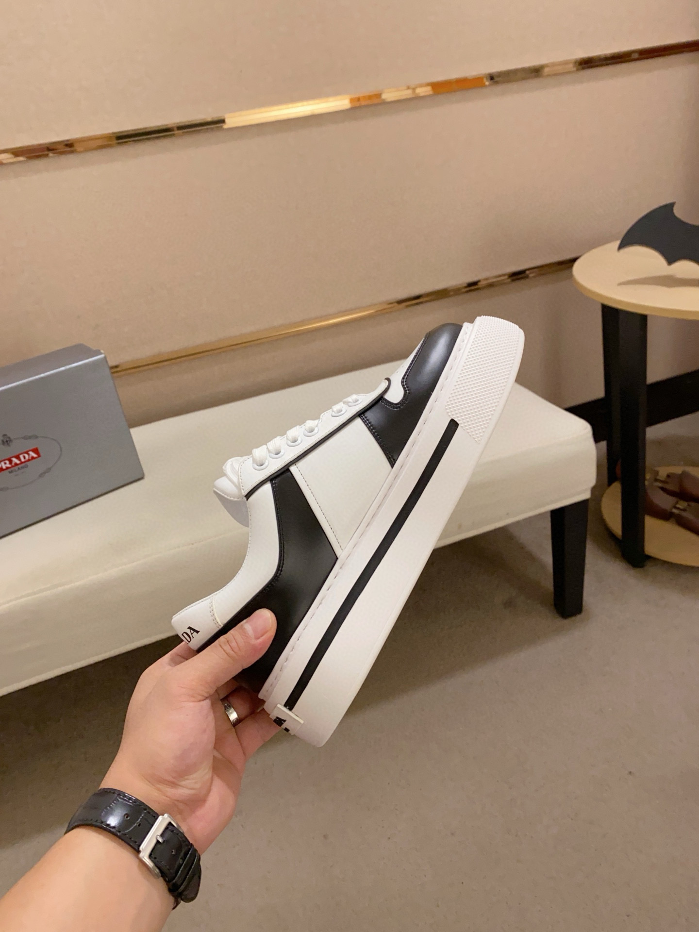 Prada Men's Leather Sneakers, Black and White, Sizes 38-44 - Stylish & Comfortable 6 i1743320759303 8223 0 4