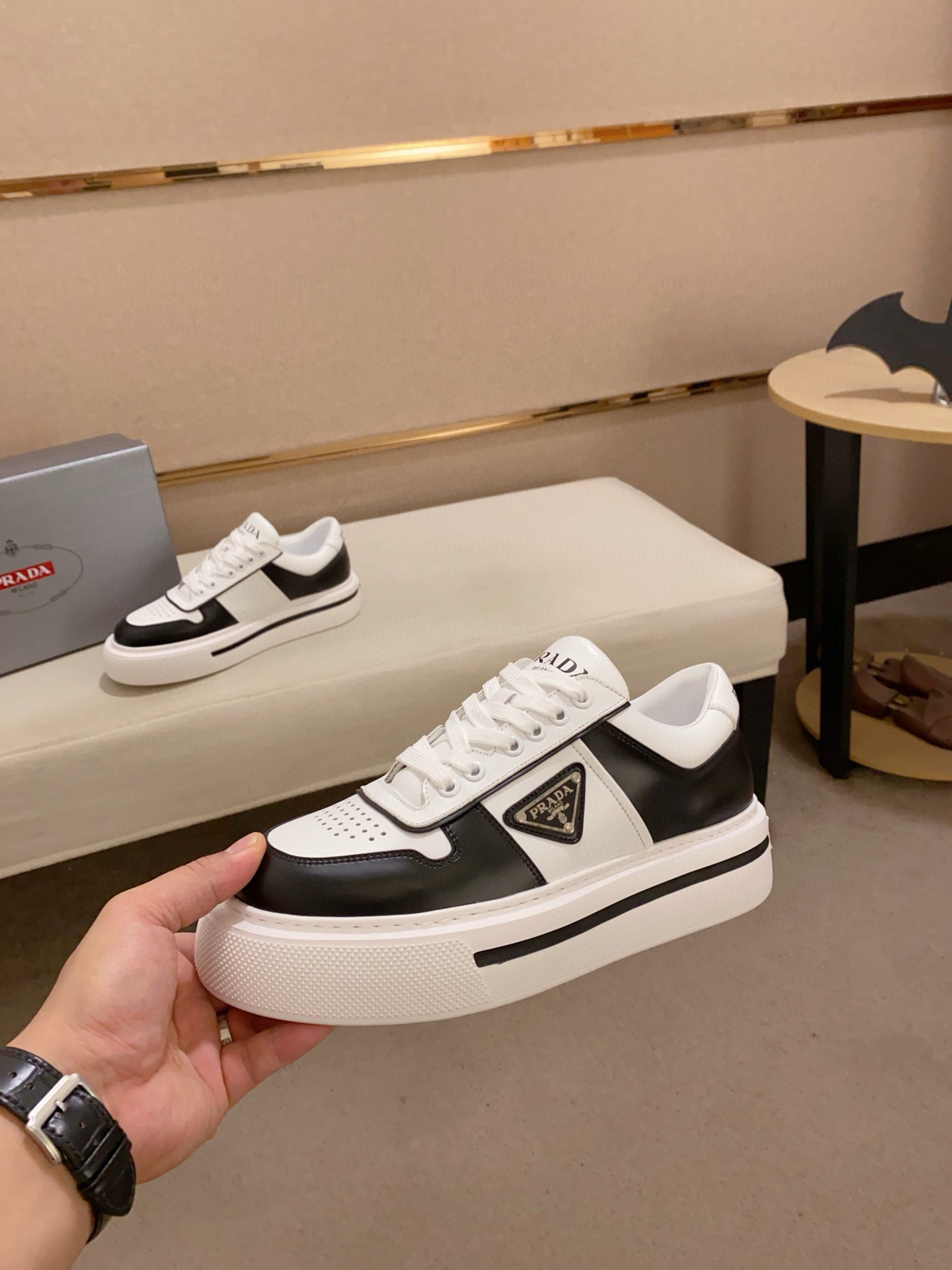 Prada Men's Leather Sneakers, Black and White, Sizes 38-44 - Stylish & Comfortable 4 i1743320759975 4673 0 2