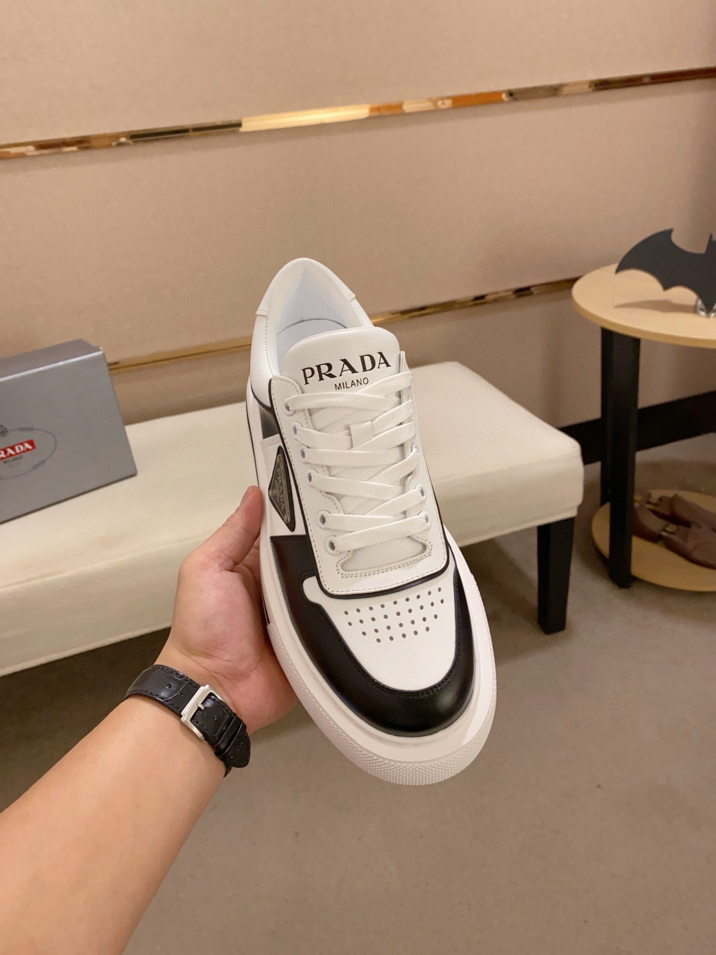 Prada Men's Leather Sneakers, Black and White, Sizes 38-44 - Stylish & Comfortable 3 i1743320759979 1477 0 1