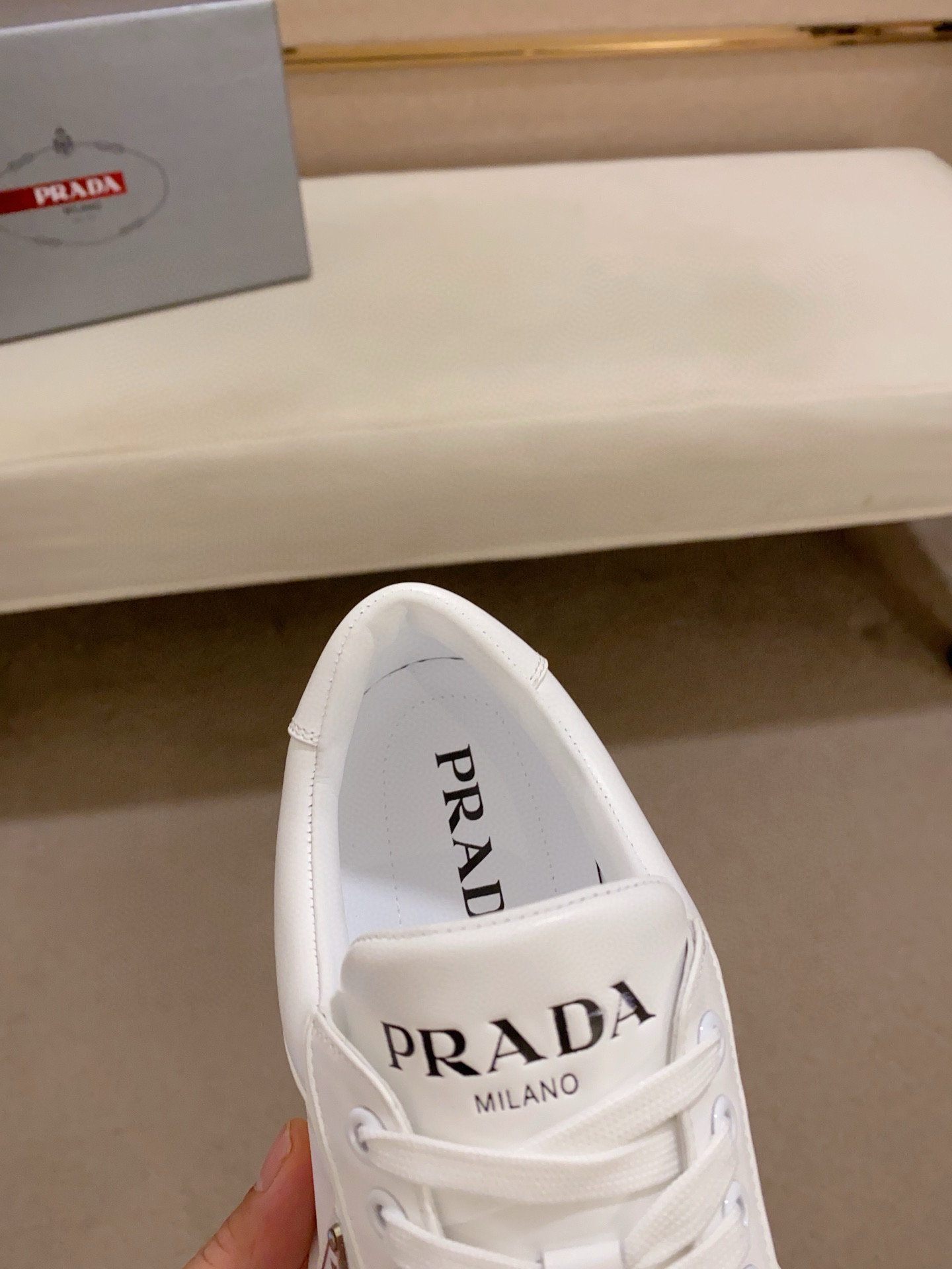 Prada Men's White Leather Sneakers with Rubber Sole, Size 38-44 7 i1743320779214 4057 0 5