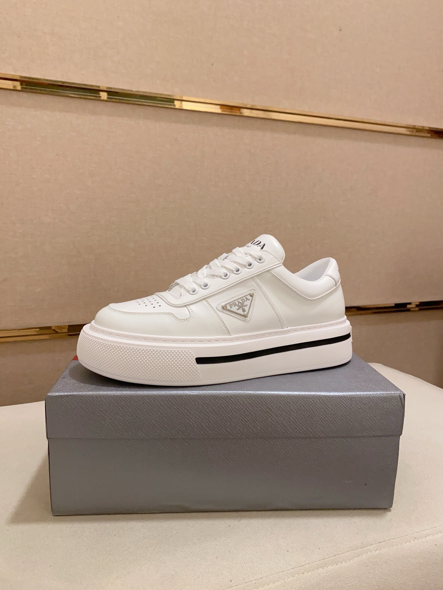 Prada Men's White Leather Sneakers with Rubber Sole, Size 38-44 2 i1743320779214 4766 0 0
