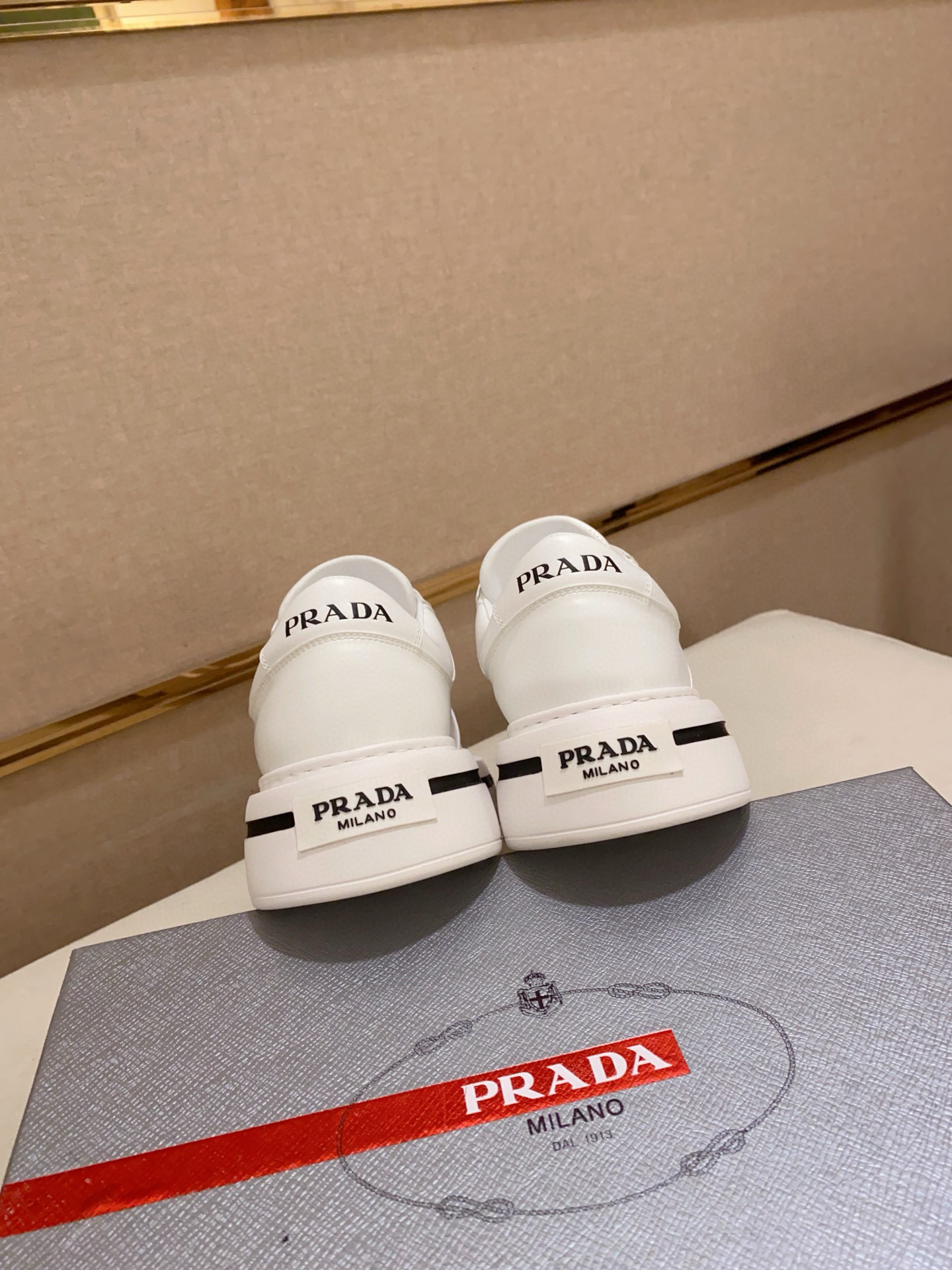 Prada Men's White Leather Sneakers with Rubber Sole, Size 38-44 9 i1743320779214 7388 0 7