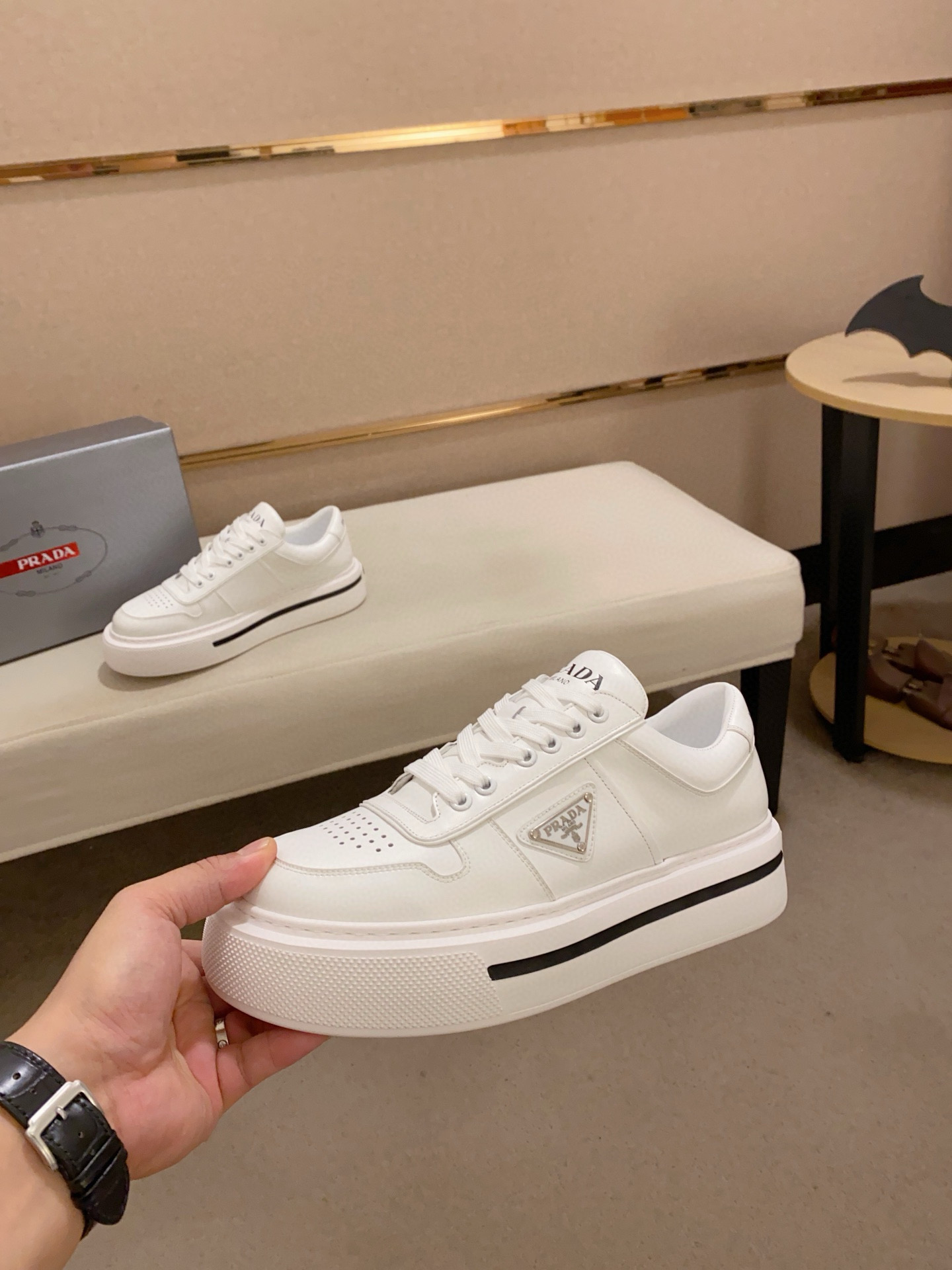 Prada Men's White Leather Sneakers with Rubber Sole, Size 38-44 4 i1743320779215 2810 0 2