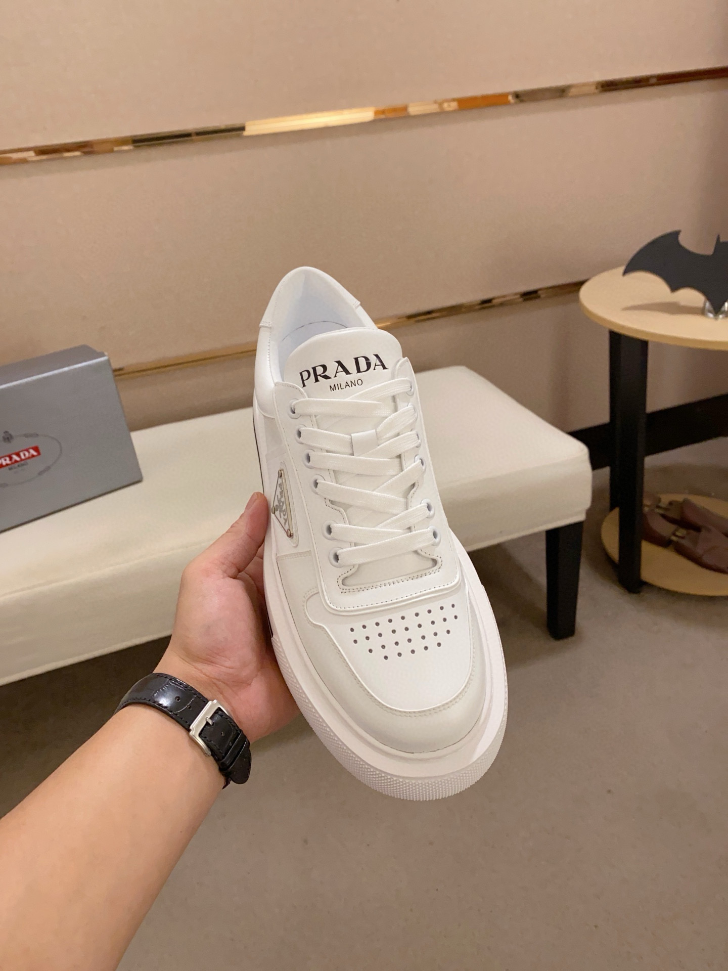 Prada Men's White Leather Sneakers with Rubber Sole, Size 38-44 3 i1743320779884 5099 0 1