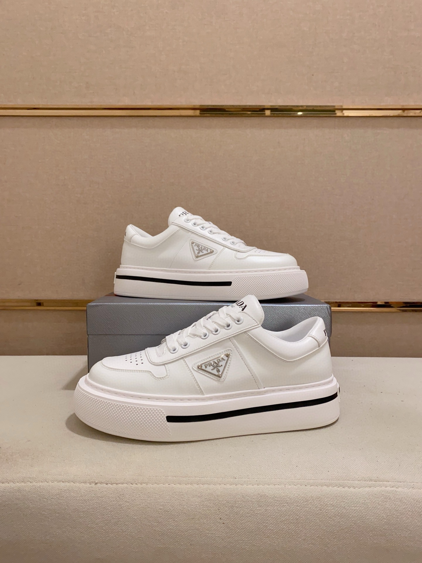 Prada Men's White Leather Sneakers with Rubber Sole, Size 38-44 8 i1743320779889 4178 0 6