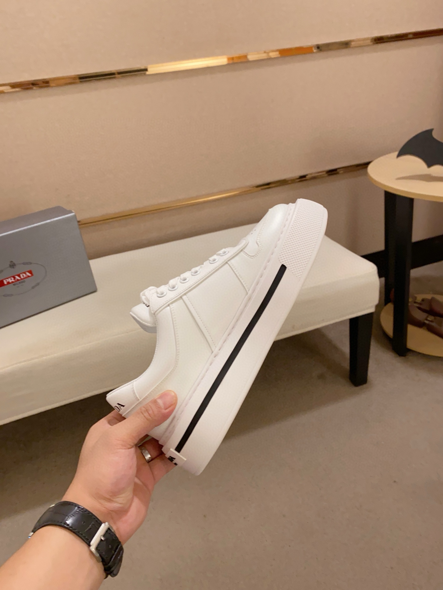 Prada Men's White Leather Sneakers with Rubber Sole, Size 38-44 6 i1743320779889 496 0 4