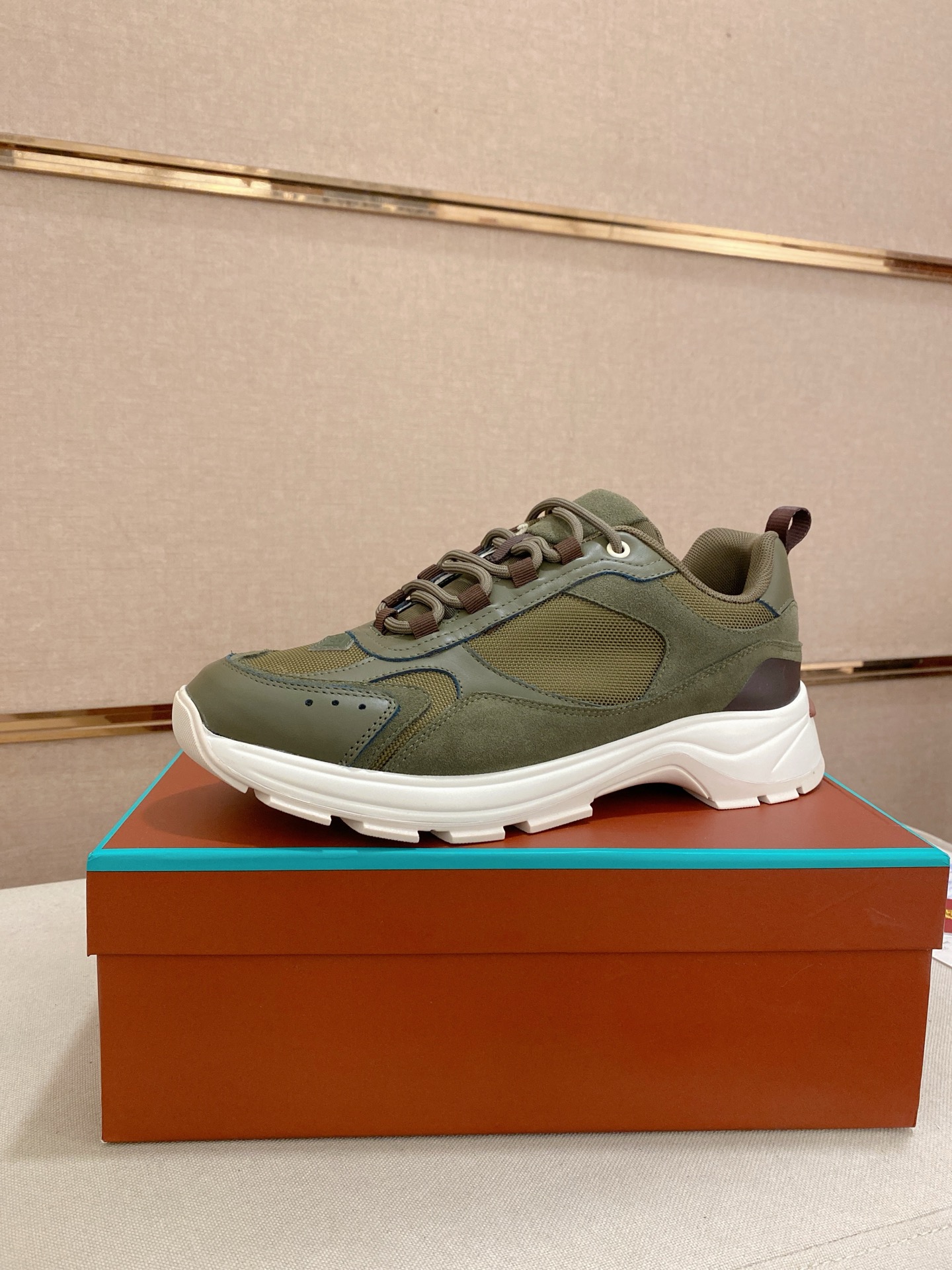 Loro Piana Men's Olive Green Suede & Mesh Lace-Up Sneakers Size 39-44 1 Loro Piana Men's Olive Green Suede & Mesh Lace-Up Sneakers Size 39-44