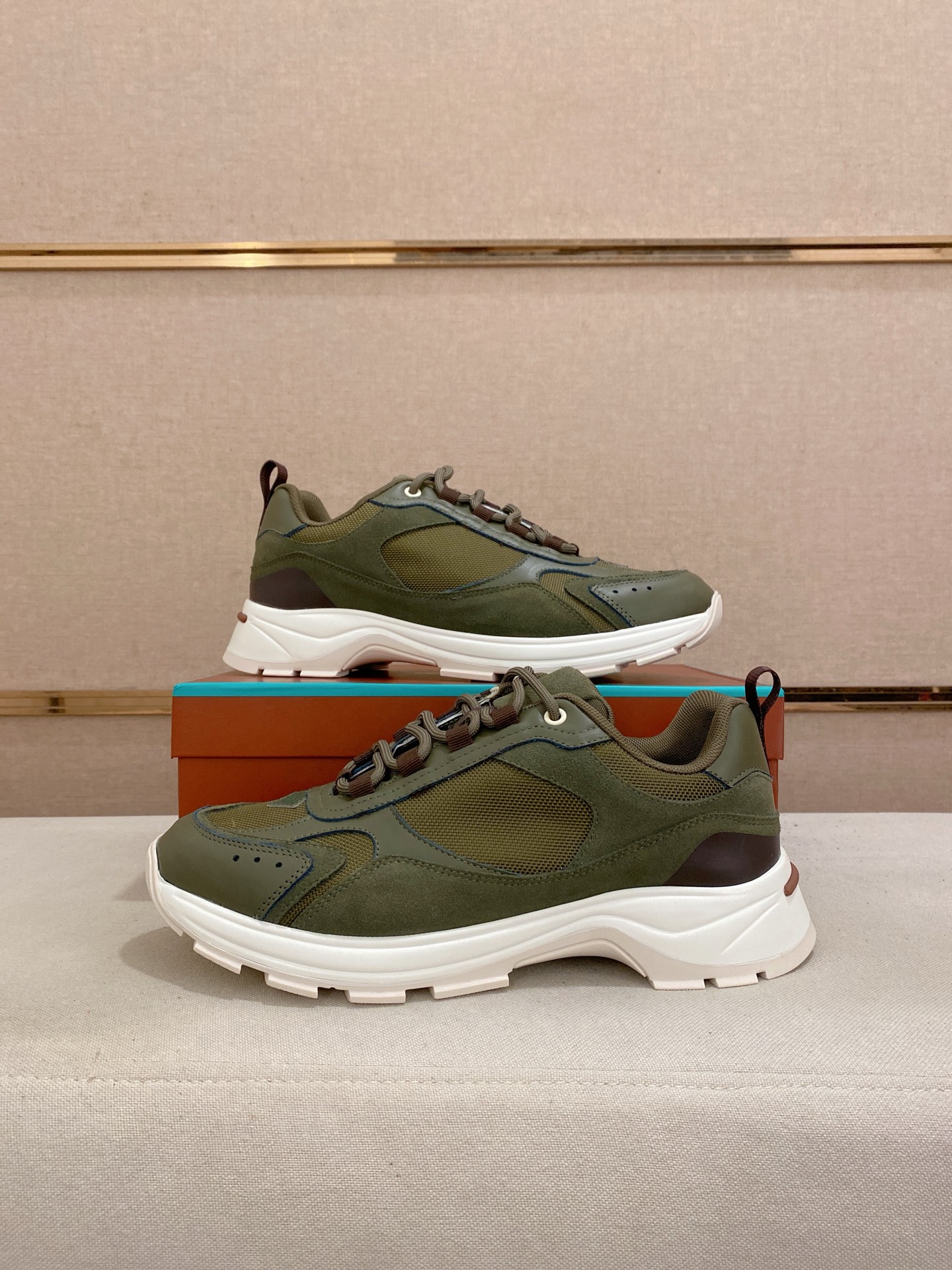 Loro Piana Men's Olive Green Suede & Mesh Lace-Up Sneakers Size 39-44 8 i1744261928173 4622 0 6