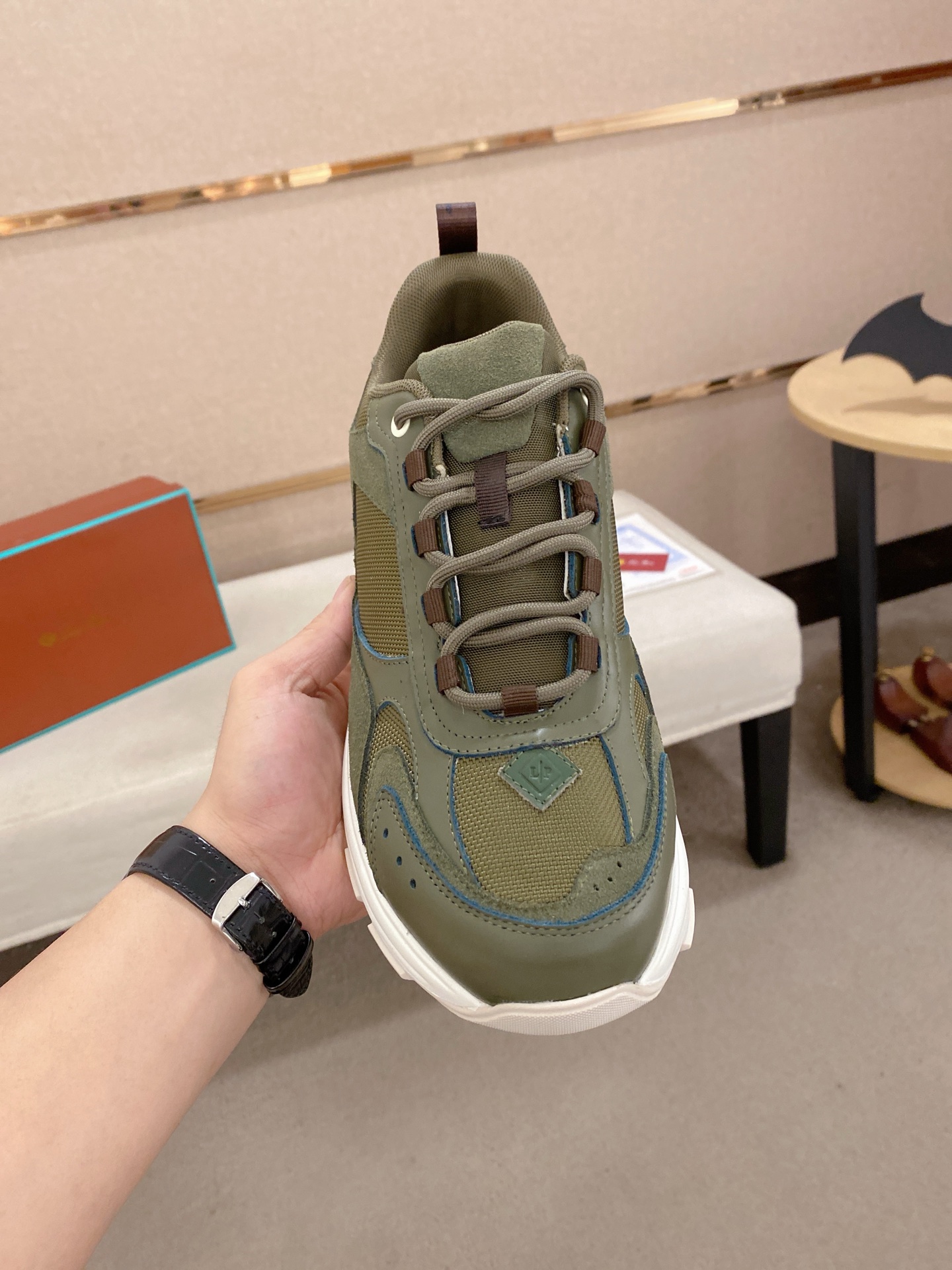 Loro Piana Men's Olive Green Suede & Mesh Lace-Up Sneakers Size 39-44 3 i1744261928225 3454 0 1