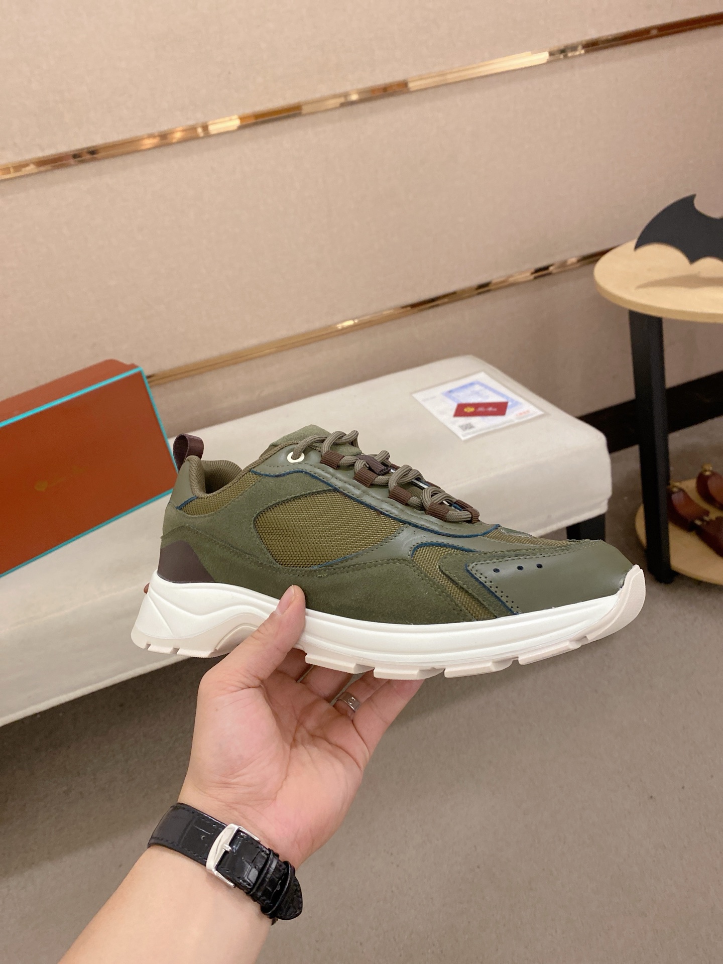 Loro Piana Men's Olive Green Suede & Mesh Lace-Up Sneakers Size 39-44 5 i1744261929641 1397 0 3