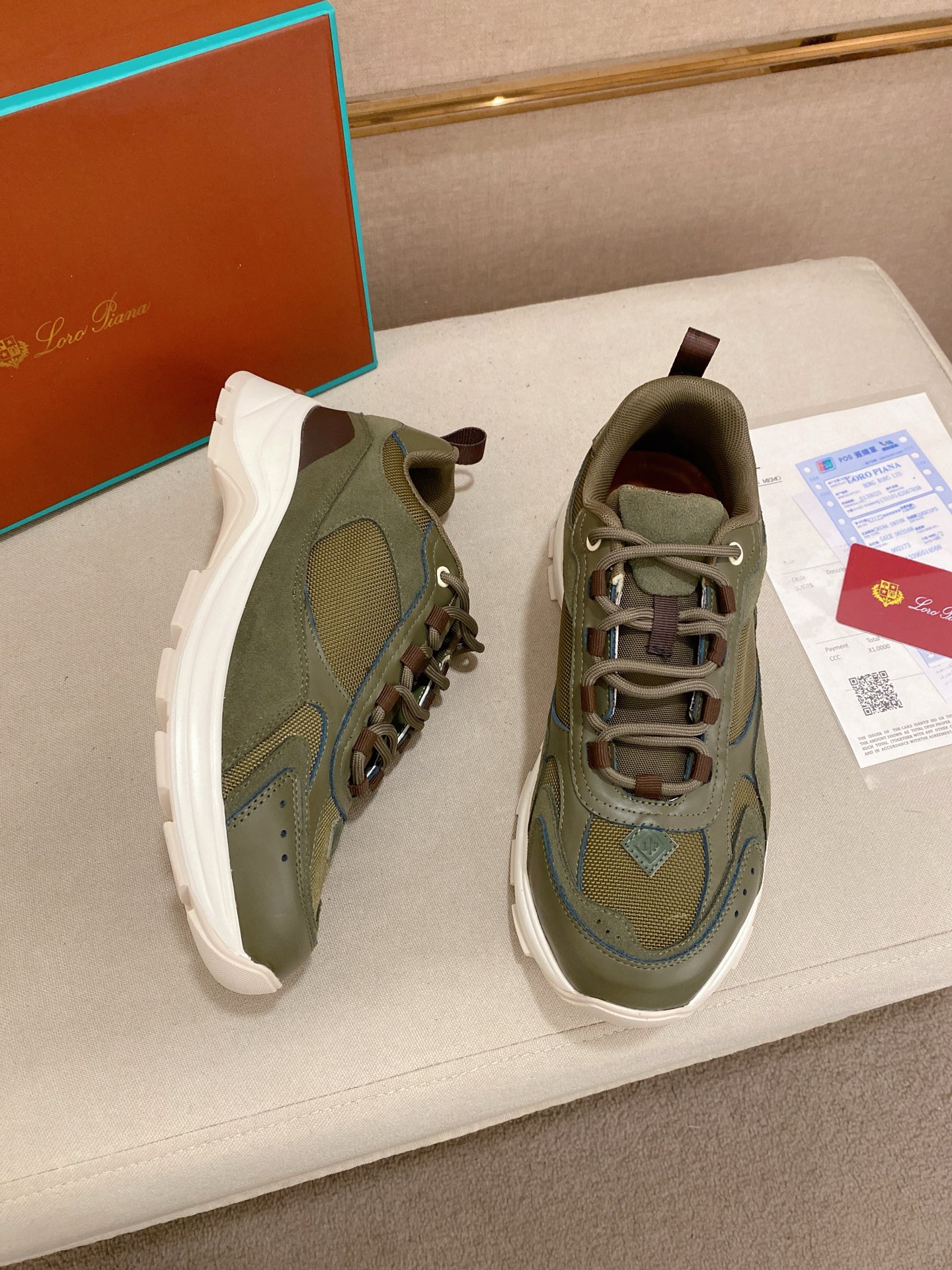 Loro Piana Men's Olive Green Suede & Mesh Lace-Up Sneakers Size 39-44 6 i1744261929650 3258 0 4