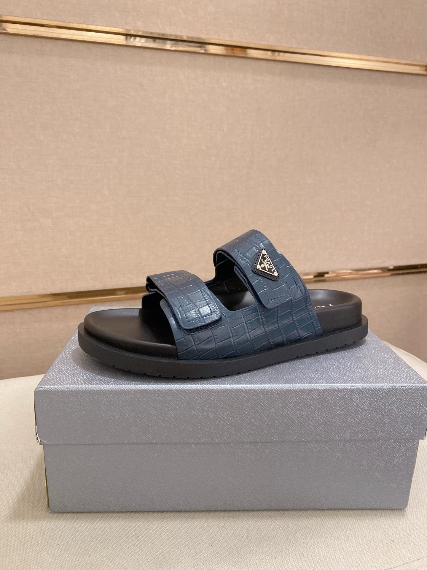 Prada Men's Blue Leather Sandals Summer Slides, Sizes 38-44, High Quality 1 Prada Men's Blue Leather Sandals Summer Slides, Sizes 38-44, High Quality