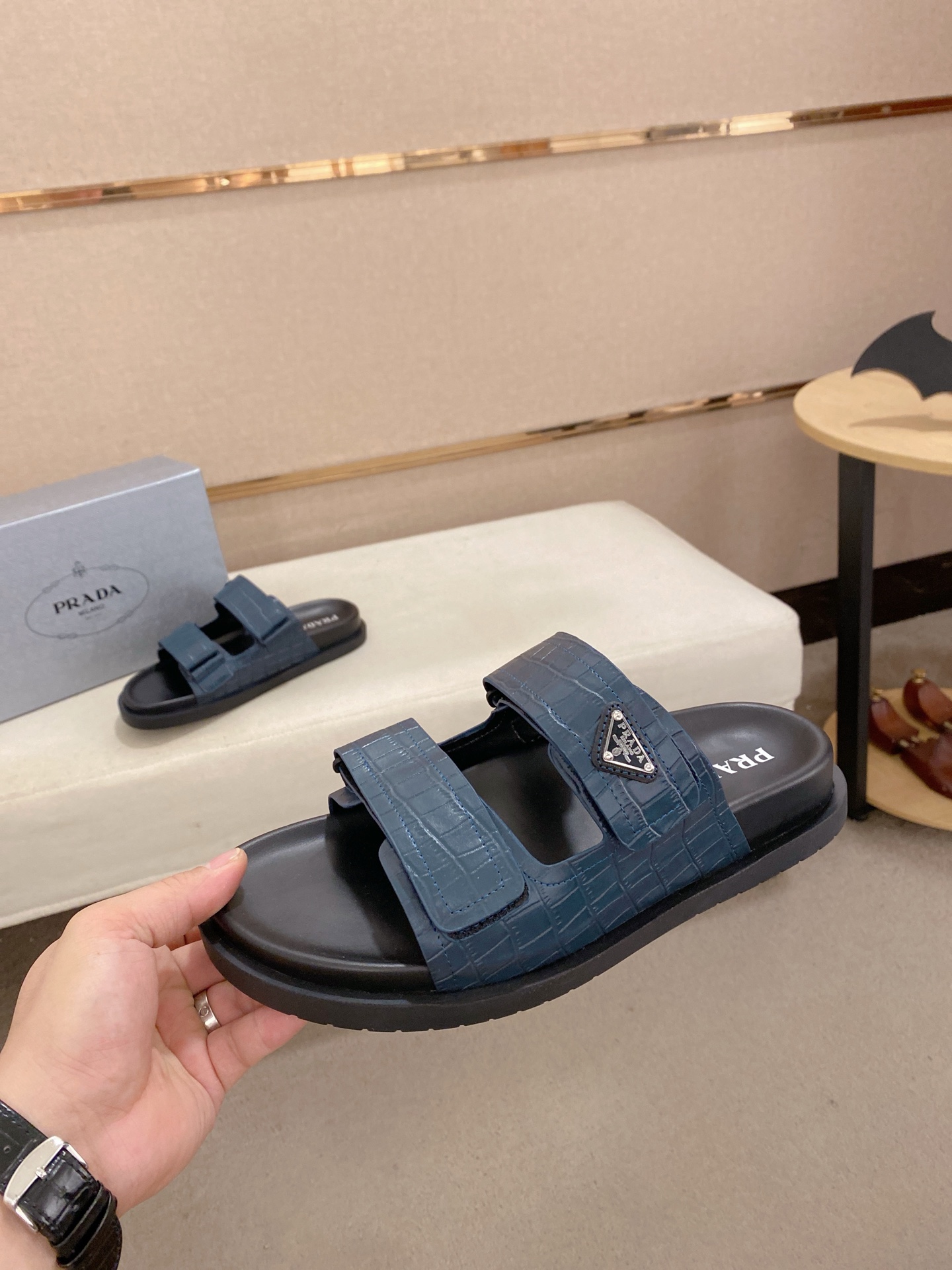 Prada Men's Blue Leather Sandals Summer Slides, Sizes 38-44, High Quality 4 i1744444289887 2603 0 2