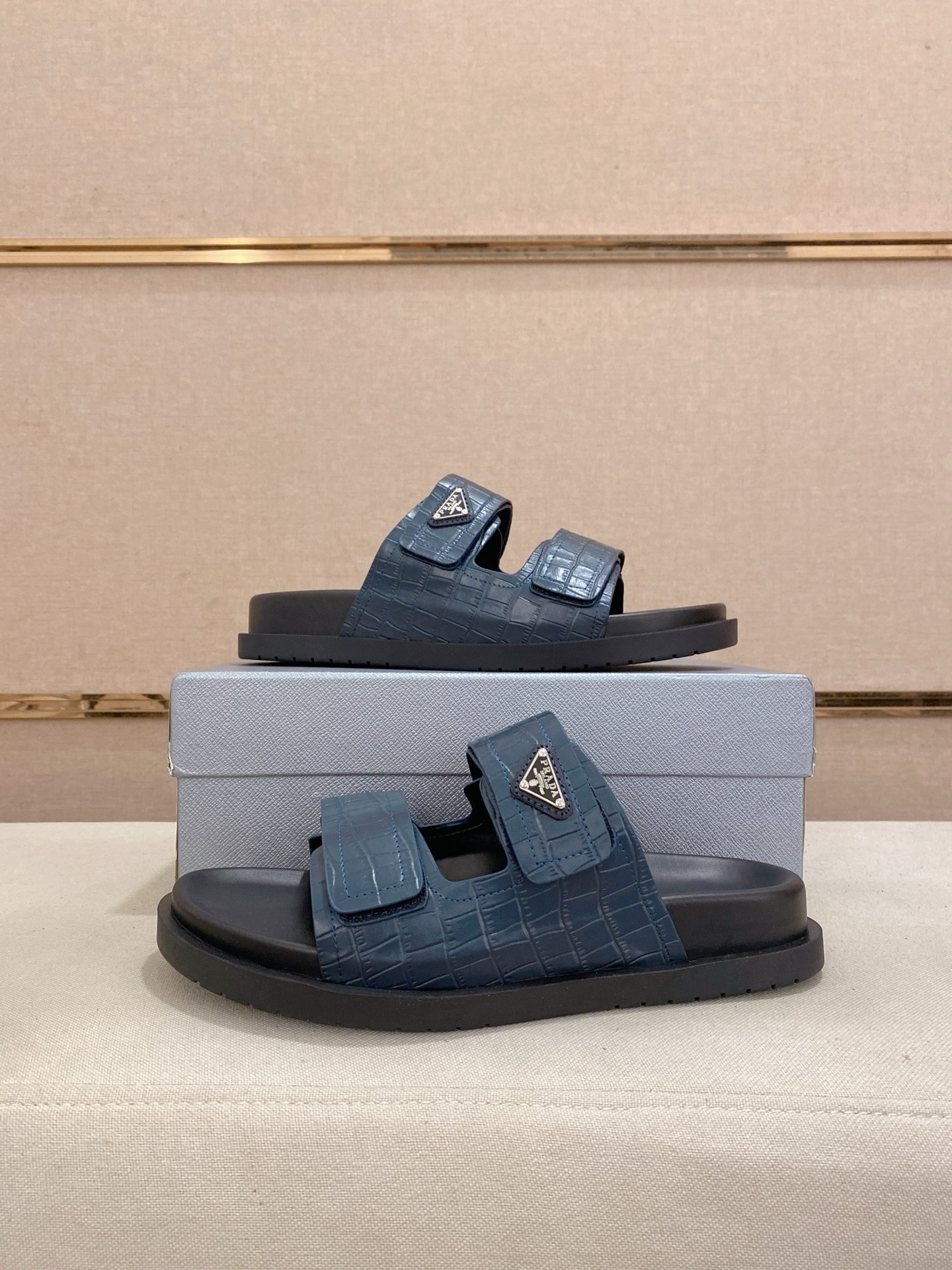 Prada Men's Blue Leather Sandals Summer Slides, Sizes 38-44, High Quality 8 i1744444289935 6755 0 6