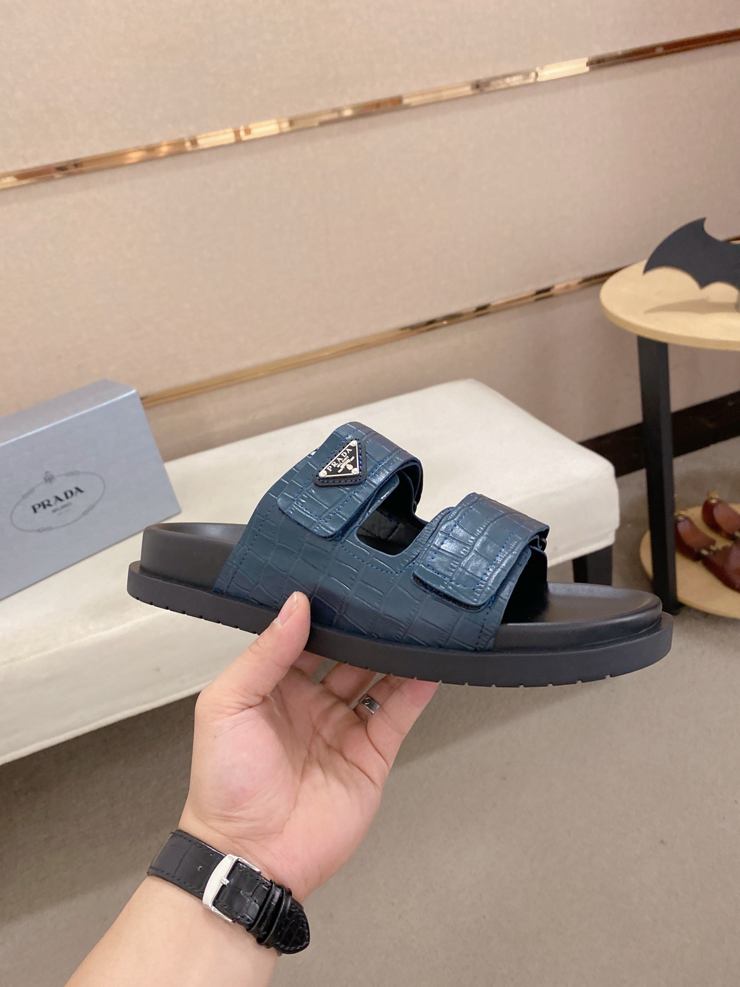 Prada Men's Blue Leather Sandals Summer Slides, Sizes 38-44, High Quality 5 i1744444290954 5042 0 3