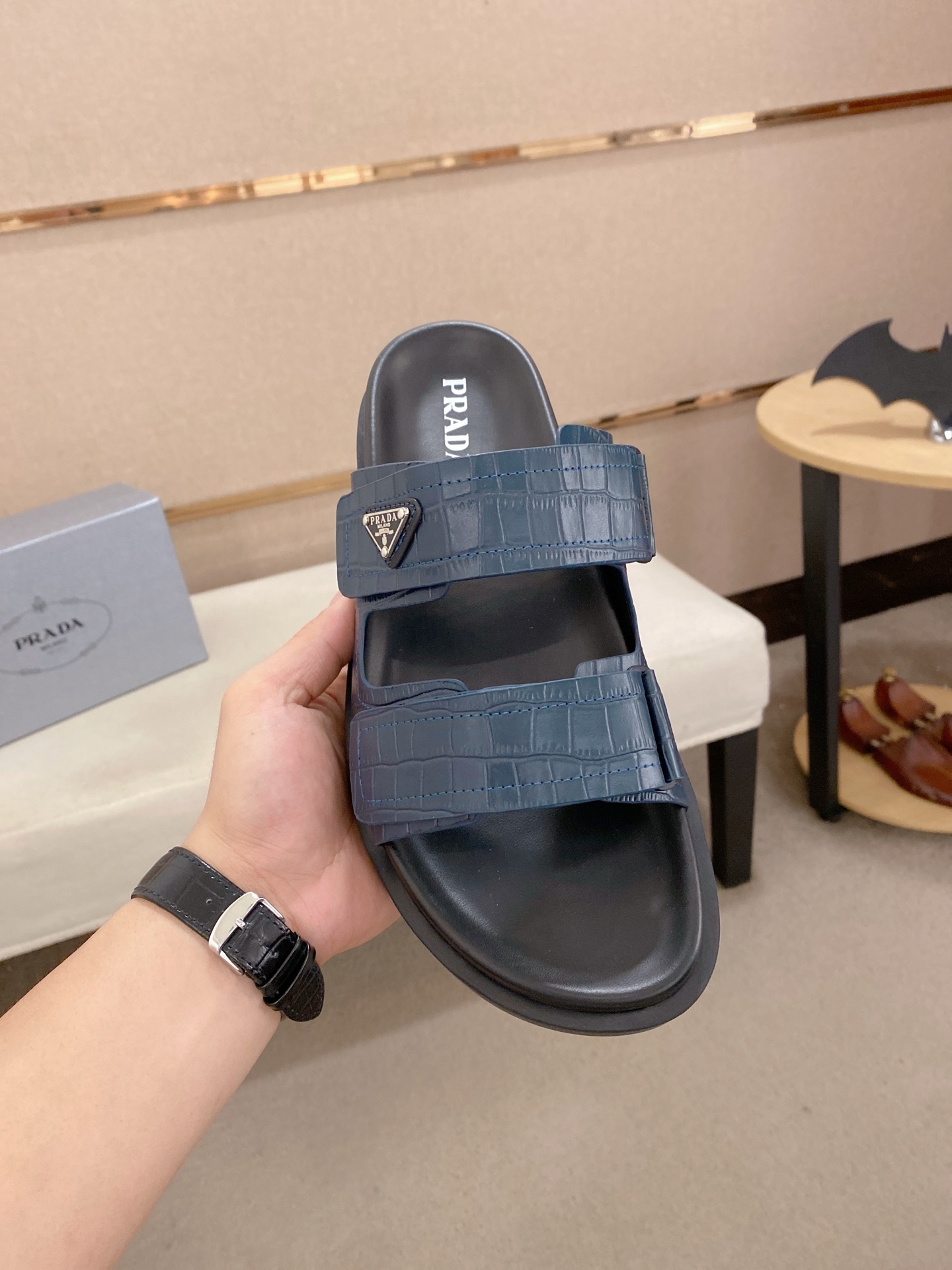Prada Men's Blue Leather Sandals Summer Slides, Sizes 38-44, High Quality 3 i1744444290979 872 0 1