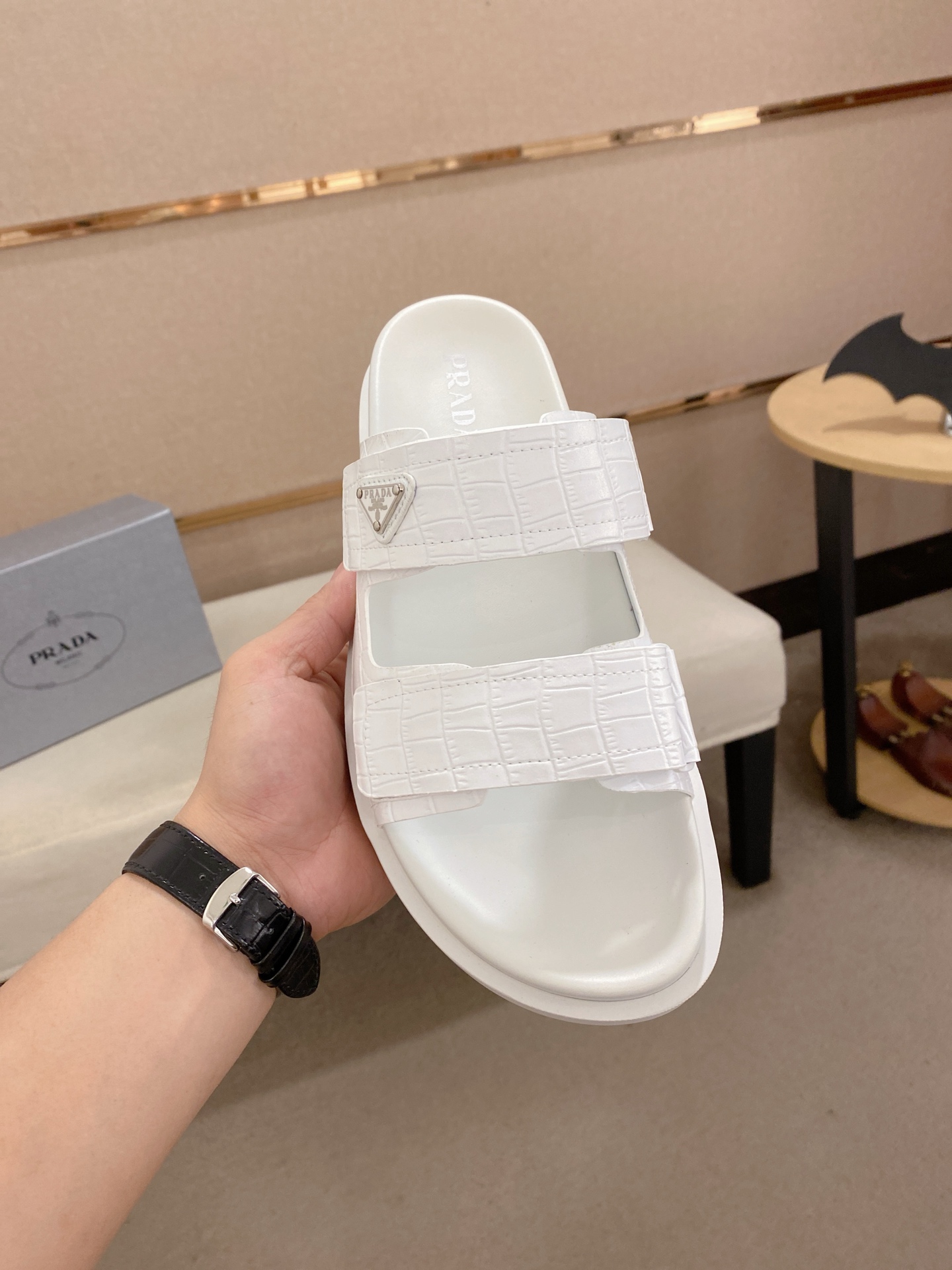 Prada Men's White Leather Sandals with Embossed Logo,Size 38-44 3 i1744444345741 4594 0 1