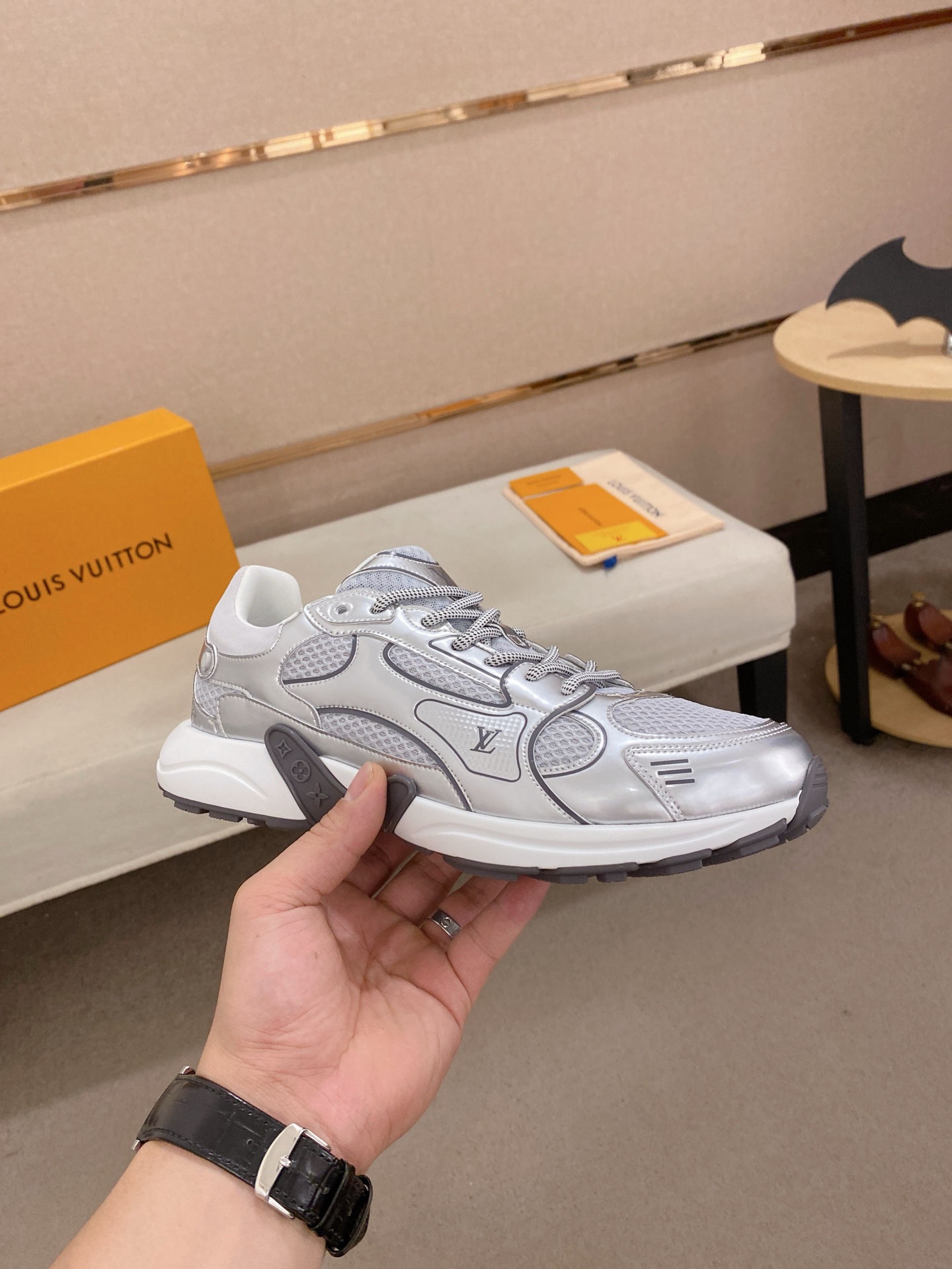 Louis Vuitton Olympia Silver Sneakers - Monogram Detail, Couple Style, Sport Shoes 5 i1744613473005 3797 0 3